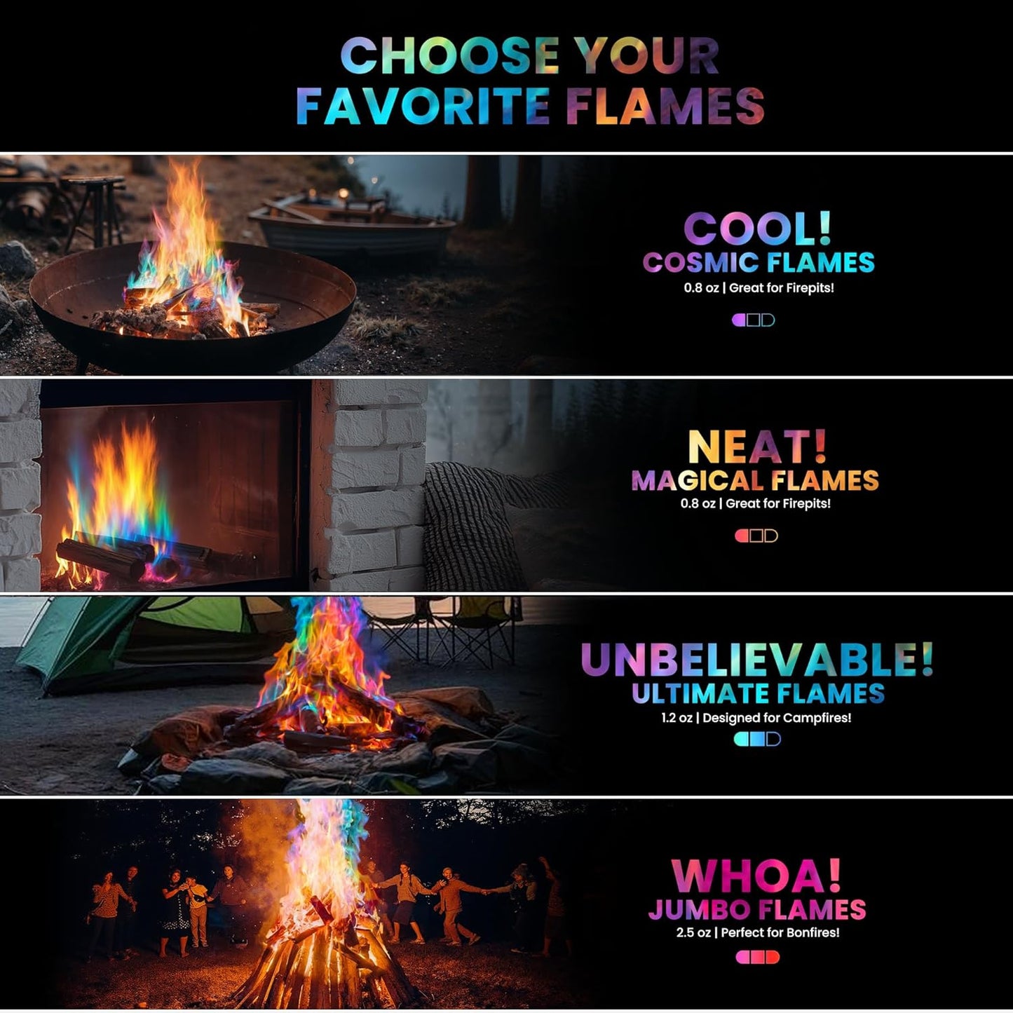 Magical Flames Fire Color Changing Packets Fire Pit (25 Pack), Fire Color Packets for Camping Essentials, Campfire, Bonfire & Fireplaces, Campfire Accessories