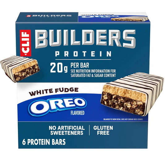 CLIF BUILDERS Protein Bars - White Fudge OREO-Flavored - 20g Plant Based Protein - Gluten Free - Non-GMO - Low Glycemic - No Artificial Sweeteners - 2.4 oz. (6 Pack)