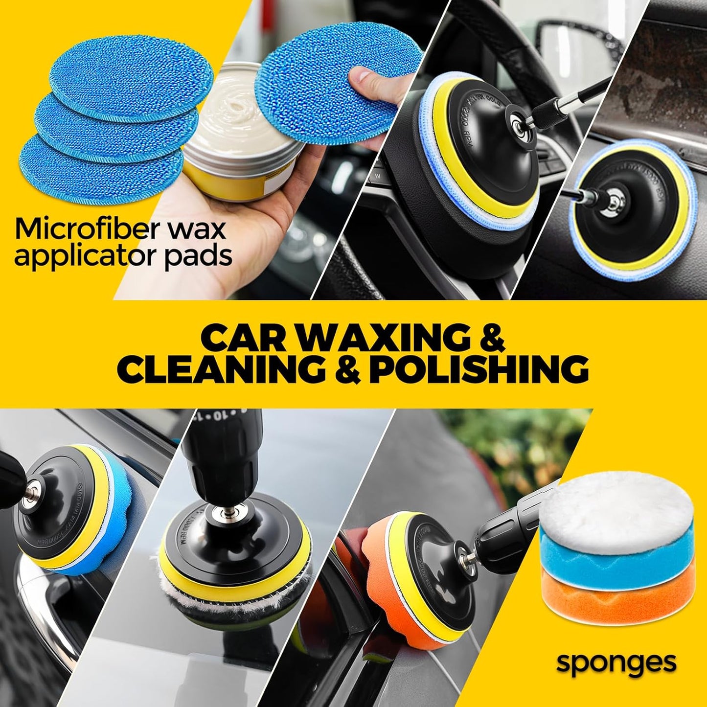 Holikme 22Pack Drill Brush Attachments Set,Scrub Pads & Sponge, Buffing Pads,Power Scrubber Brush,Car Polishing Pad Kit,Wax Applicator Pad,Car Cleaning Kit,Masonry Brushes,Cleaning Supplies