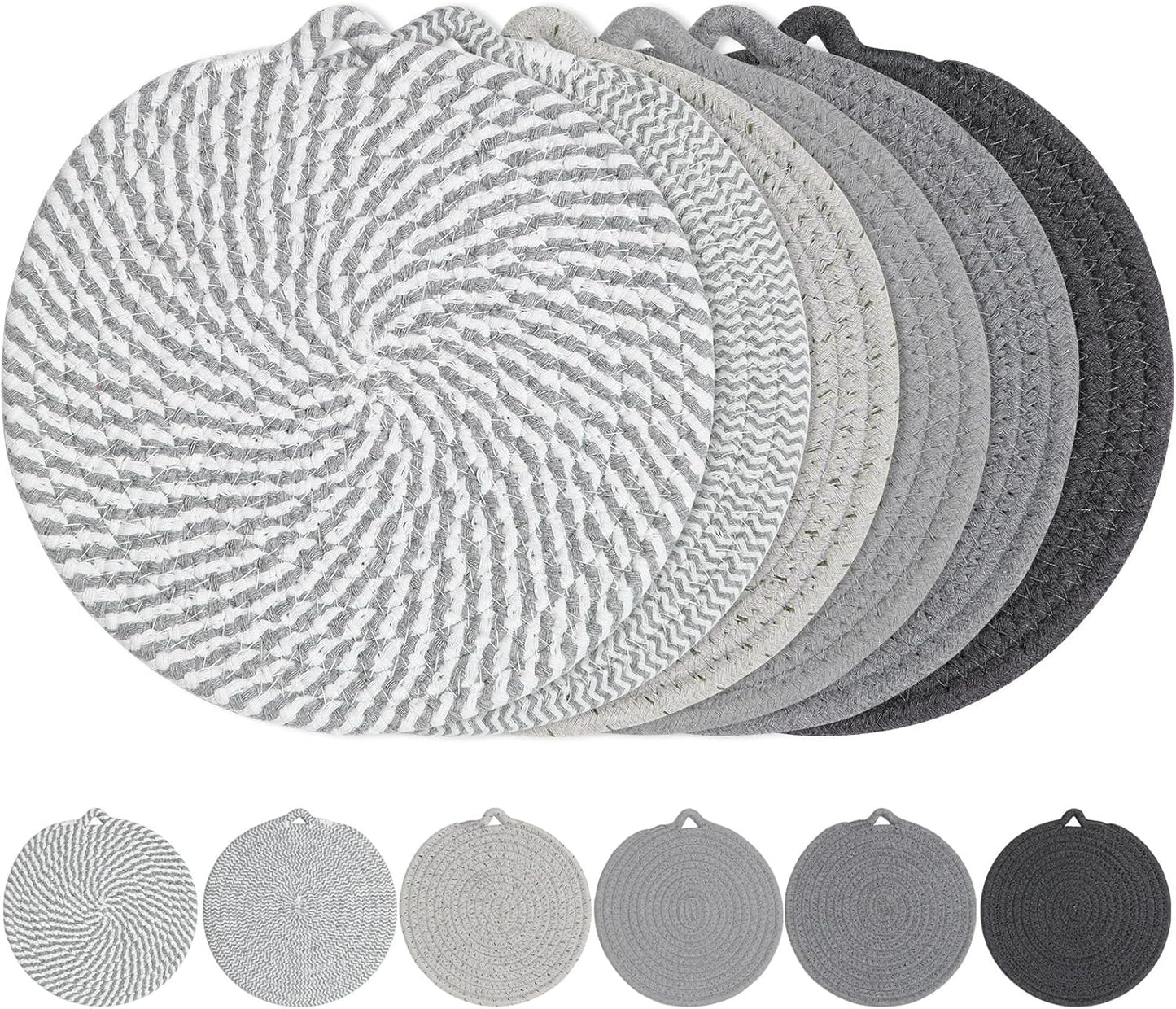 7" Trivets for Hot Dishes, 6 Pack Hot Pads for Kitchen Counter & Dining Table, Heat Resistant | Scratches | Stains Cotton Trivets for Hot Pots and Pans