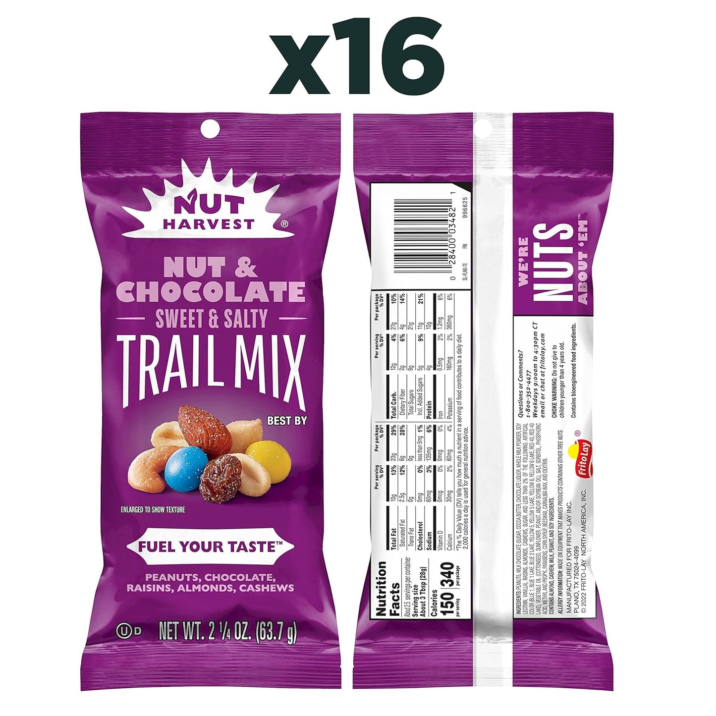 Nut Harvest, Nut & Chocolate Mix, 2.25 Ounce (Pack of 16)