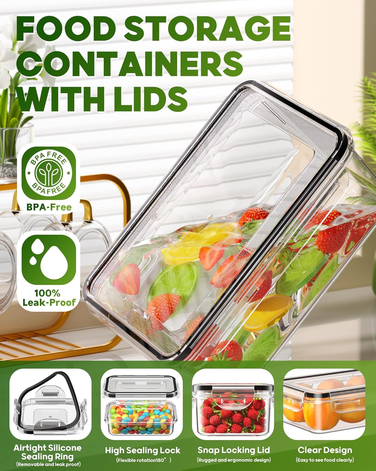 60 PCS Food Storage Containers with Lids, BPA-Free Plastic Food Containers for Kitchen Storage, Leak Proof, Reusable Meal Prep Containers with Labels & Pen