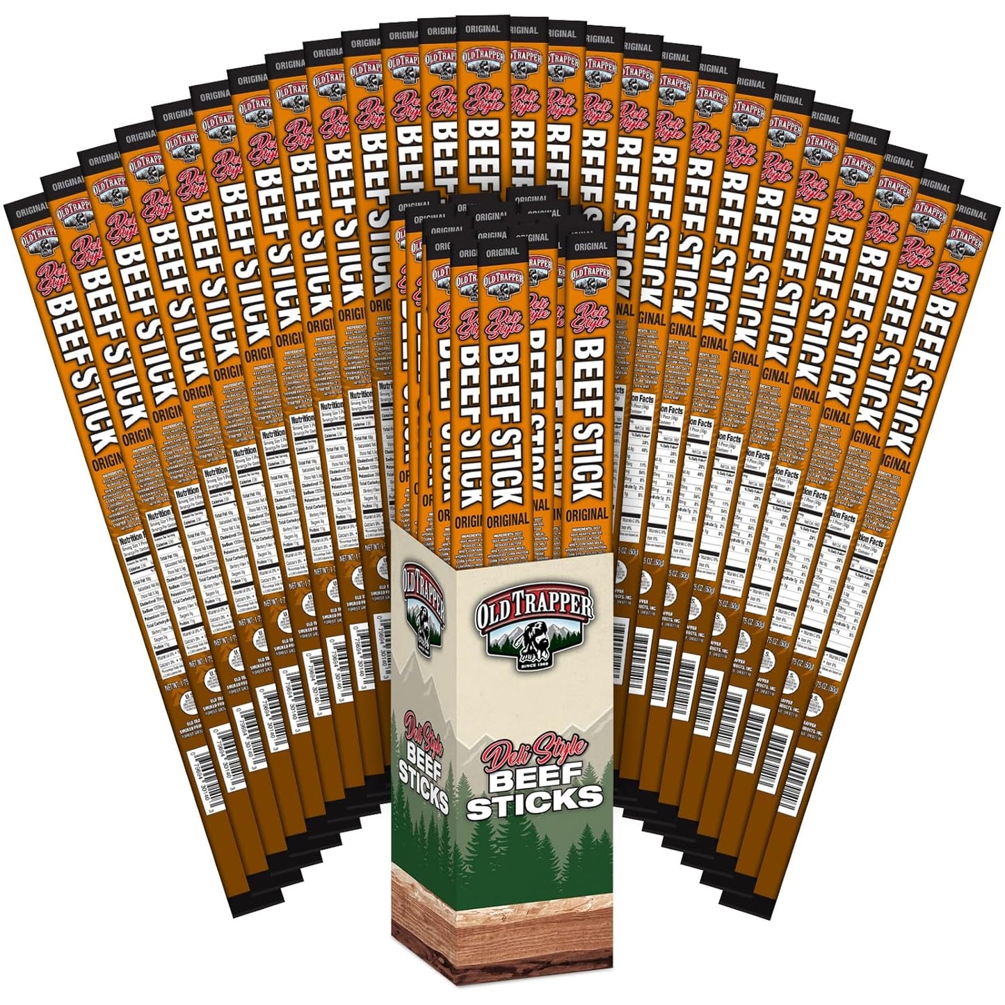 Old Trapper Original Deli-Style Beef Sticks,15-Ounce Package, Perfect for On-the-Go Snacking, Six Grams of Protein and Zero Grams of Sugar per Serving (Pack of One)