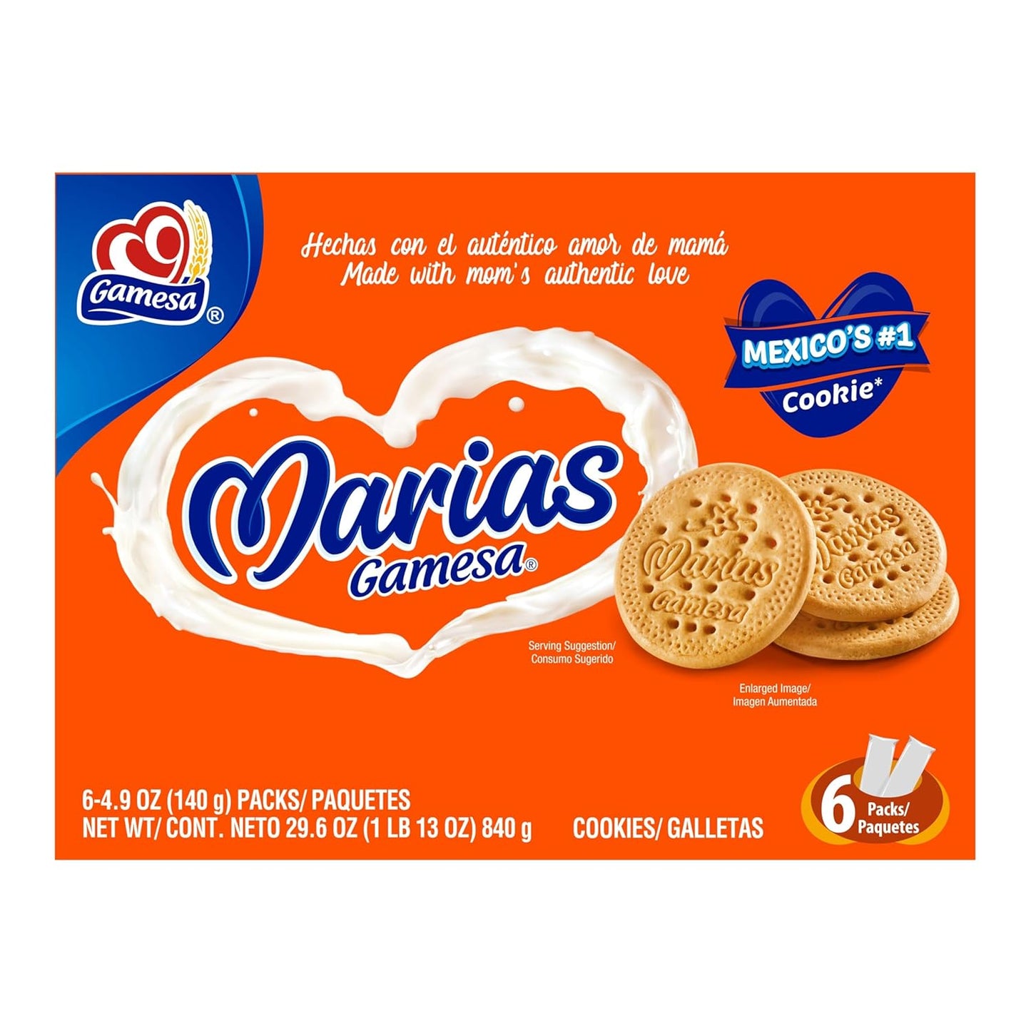 Gamesa Marias Cookies 4.9oz Sleeves, 29.6oz Total (Pack of 6) (Packaging May Vary)