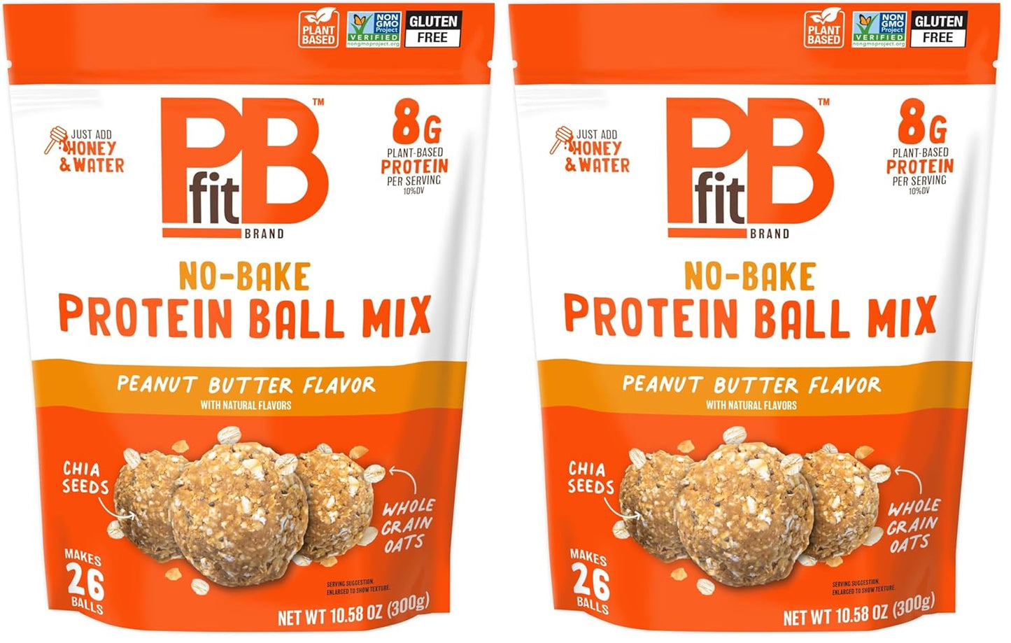 PBfit No Bake Peanut Butter Protein Ball Mix, 8g Protein, Made with Chia Seeds & Whole Grain Oats, Gluten Free, Vegan Snacks, 10.58 Oz Bag