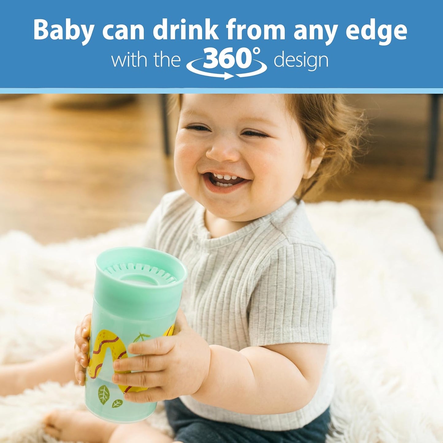 Dr. Brown's Polypropylene (PP) Milestones Cheers 360 Sippy Training Cups for Babies and Toddlers - Blue/Green - 10oz - 2-Pack - 9m+