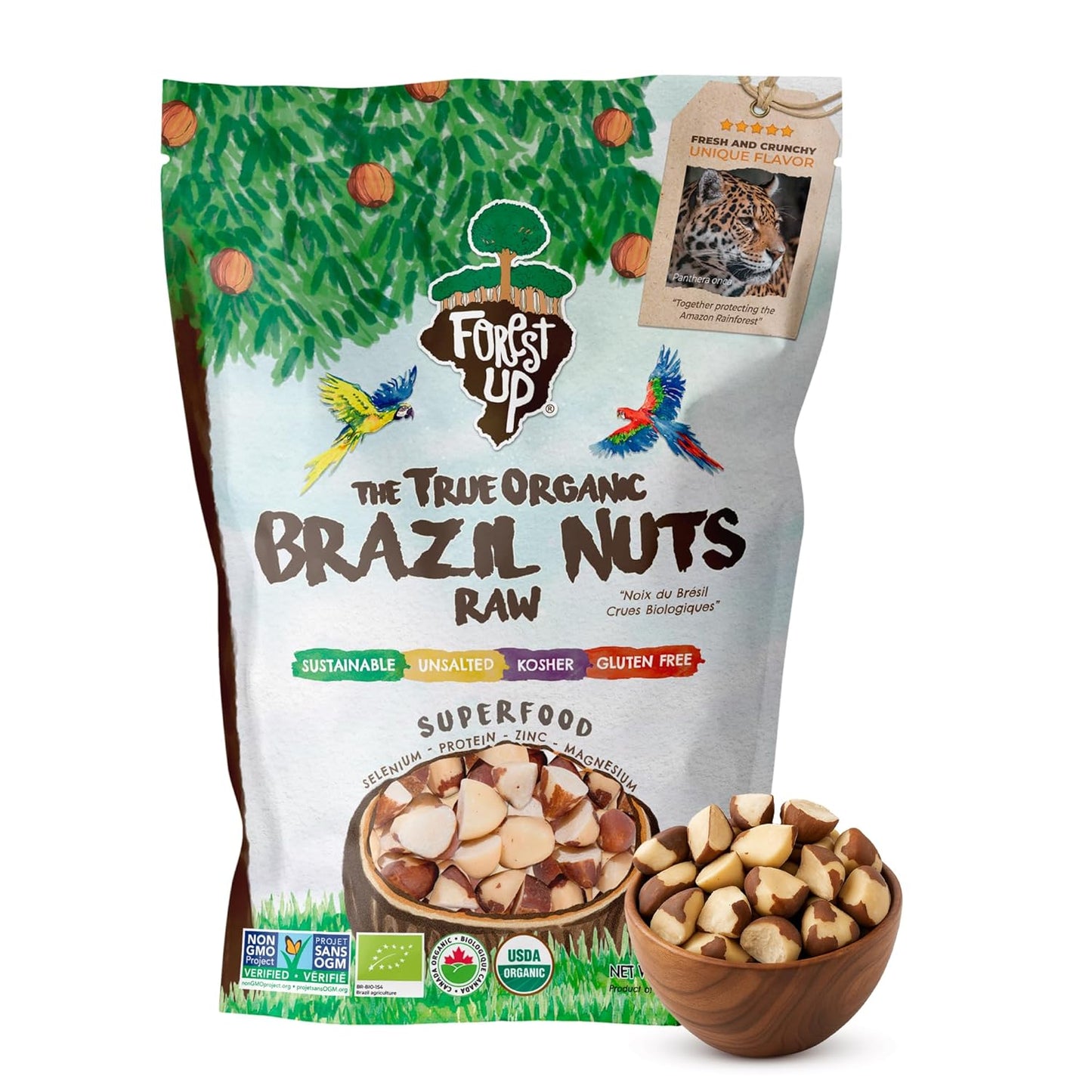 Snack The True Organic Brazil Nuts 15 oz – Raw and Unsalted – Kosher – Healthy-Rich in Vegetable Protein – Harvested in Amazon Rainforest – Fresh, Vegan and Gluten Free – Forest Up