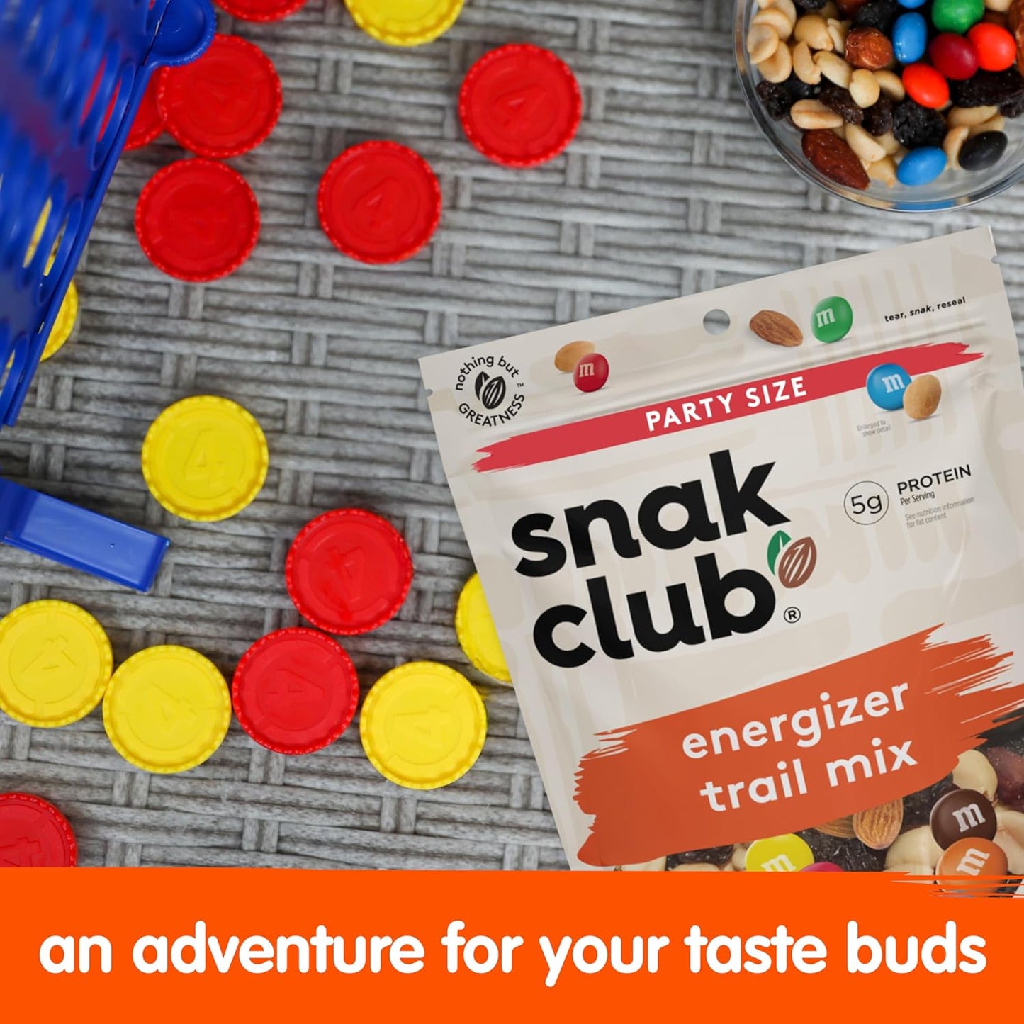 Snak Club Energizer Trail Mix with Roasted Salted Peanuts, Raisins, M&M’S Chocolate Candies, Roasted Almonds, Gluten-Free and Kosher Snack, 24 oz Resealable Bag