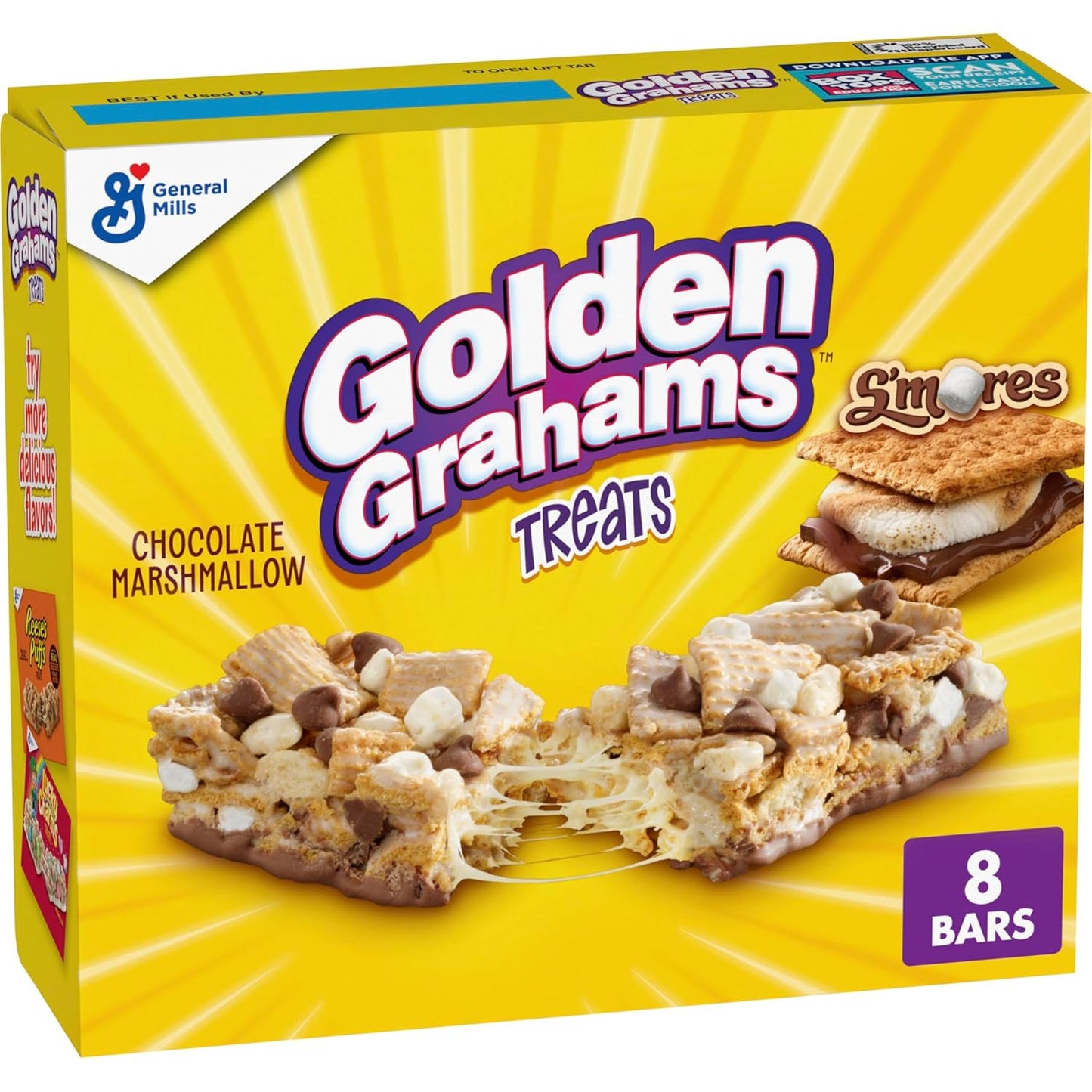 Golden Grahams Breakfast Cereal Treat Bars, S'mores, Snack Bars, 8 Ct, 8.48 oz