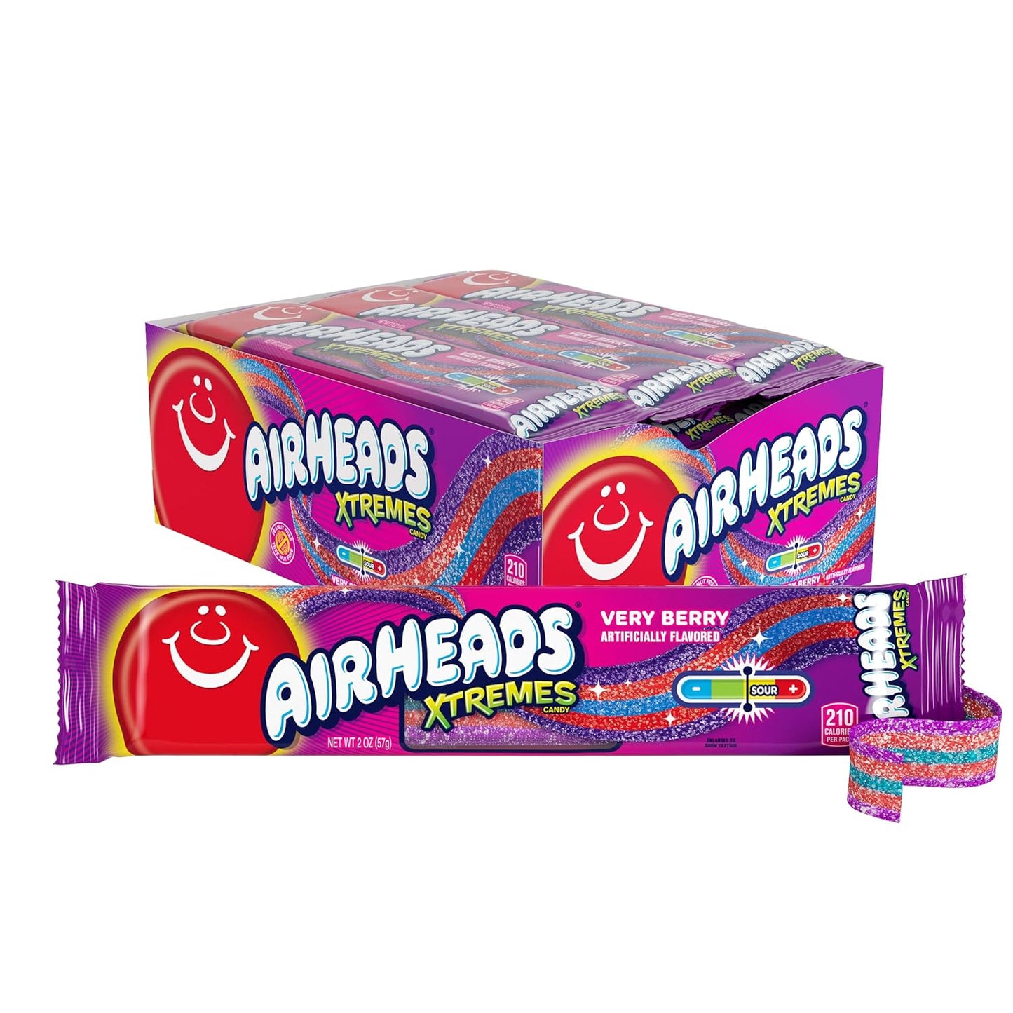 Airheads Xtremes Belts Candy, Chewy Candy Package, Rainbow Berry Fruit Flavor Artificially Flavored, 2 Ounces (18-Pack)