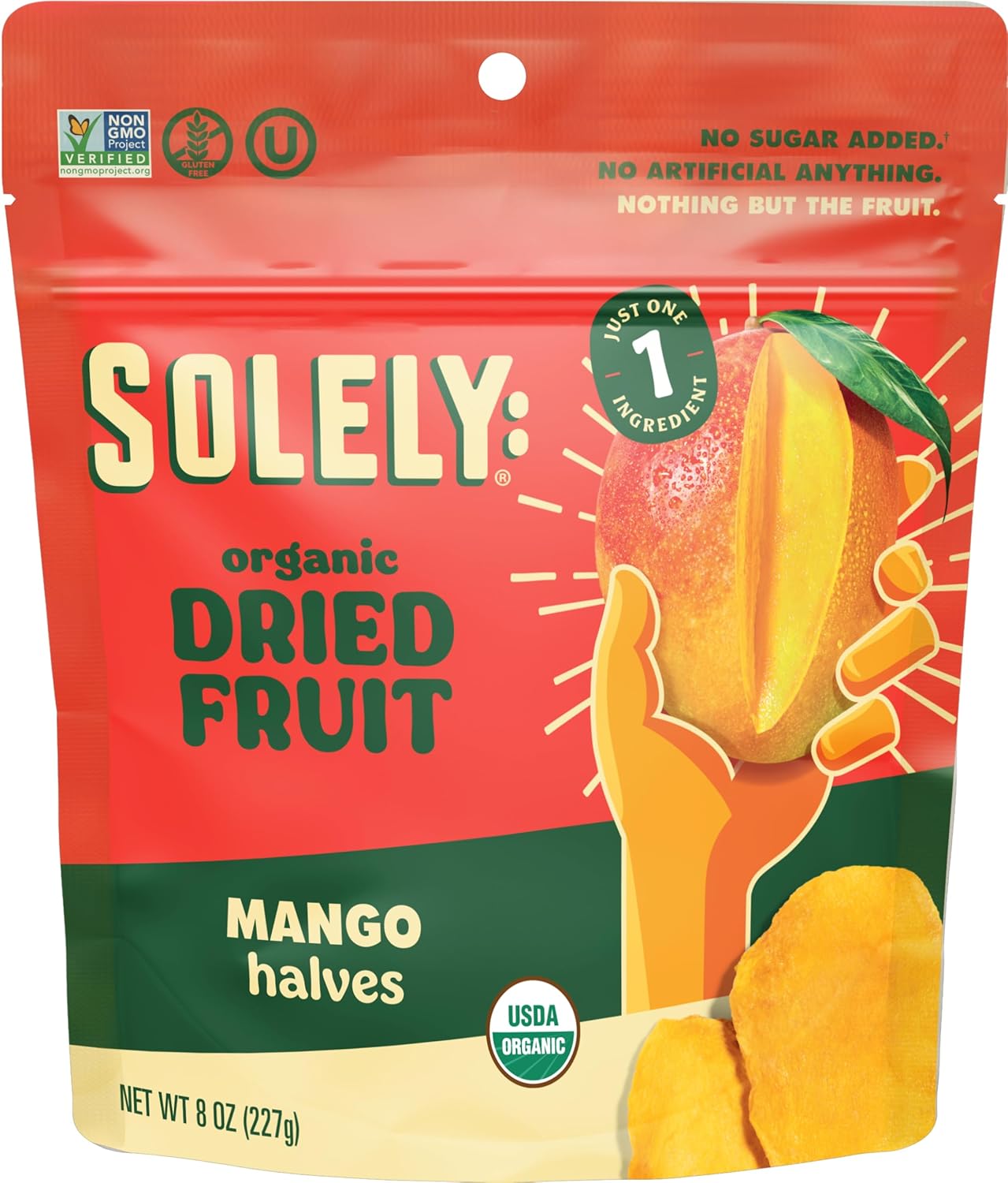 SOLELY Organic Dried Mango Halves, Large (Pack of 1) | One Ingredient | Vegan | Non-GMO | No Added Sugar