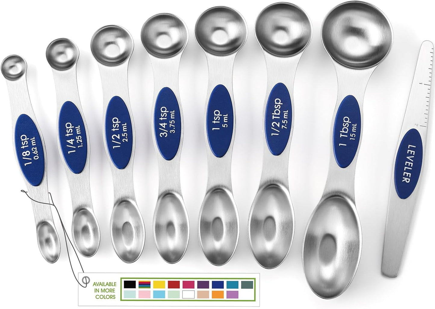 Spring Chef Stainless Steel Magnetic Measuring Spoons Set with Strong N45 Magnets, Heavy Duty Metal Kitchen Gadgets for Baking & Cooking, Fits in Most Kitchen Spice Jars, Set of 8 with Leveler, Black