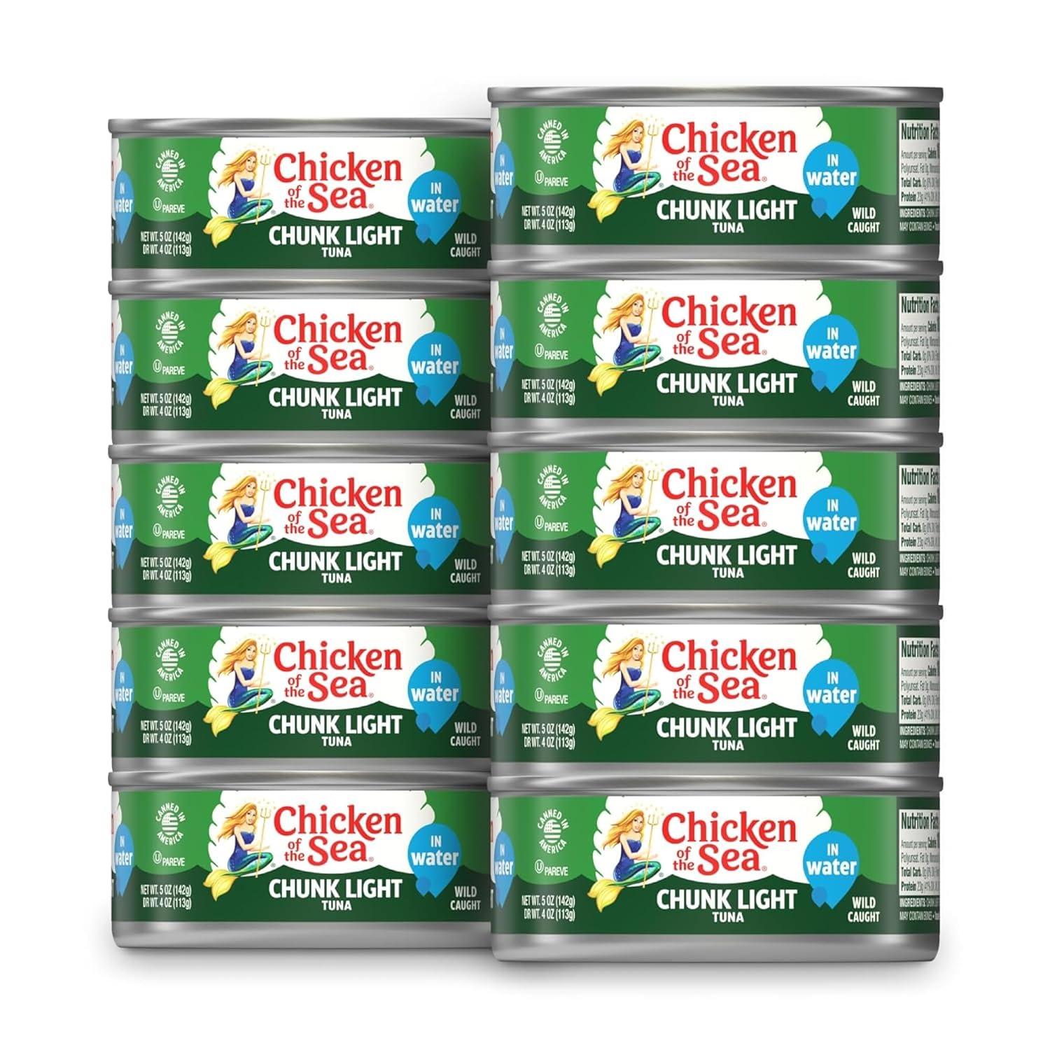 Chicken of the Sea Wild Caught Chunk Light Tuna, 5 Ounce Cans, 10-Count – High Protein 100% Classic Chunk Tuna in Water – Delicious, Easy, Nutritious Ready to Eat Meals