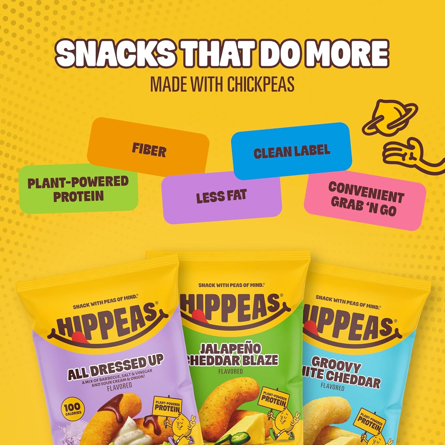 Hippeas Chickpea Puffs, Variety Pack, Groovy White Cheddar, Jalapeño Cheddar, All Dressed, 30 x 0.8 oz, Baked Crunchy Chickpea Snacks, 3g Plant Protein, 2g Fiber & 50% Less Fat, Dairy & Gluten Free