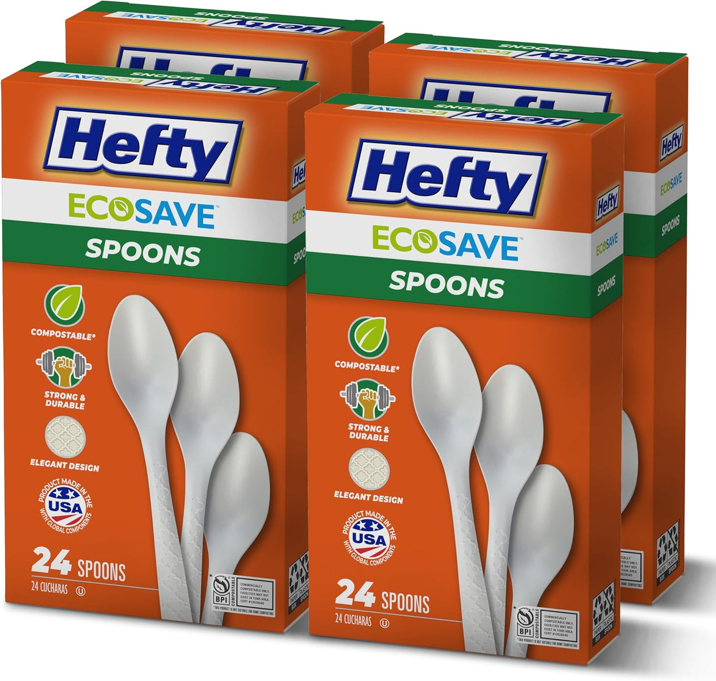 Hefty ECOSAVE Compostable Assorted Cutlery Set, Utensils for BBQs, Tailgates, Camping, Parties, and More, Includes 8 Forks, 8 Spoons, and 8 Knives, Compostable, Sustainable Design, 24 Count