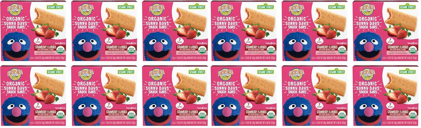 Earth's Best Organic Kids Snacks, Sesame Street Toddler Snacks, Organic Sunny Days Snack Bars for Toddlers 2 Years and Older, Blueberry with Other Natural Flavors, 7 Bars Per Box