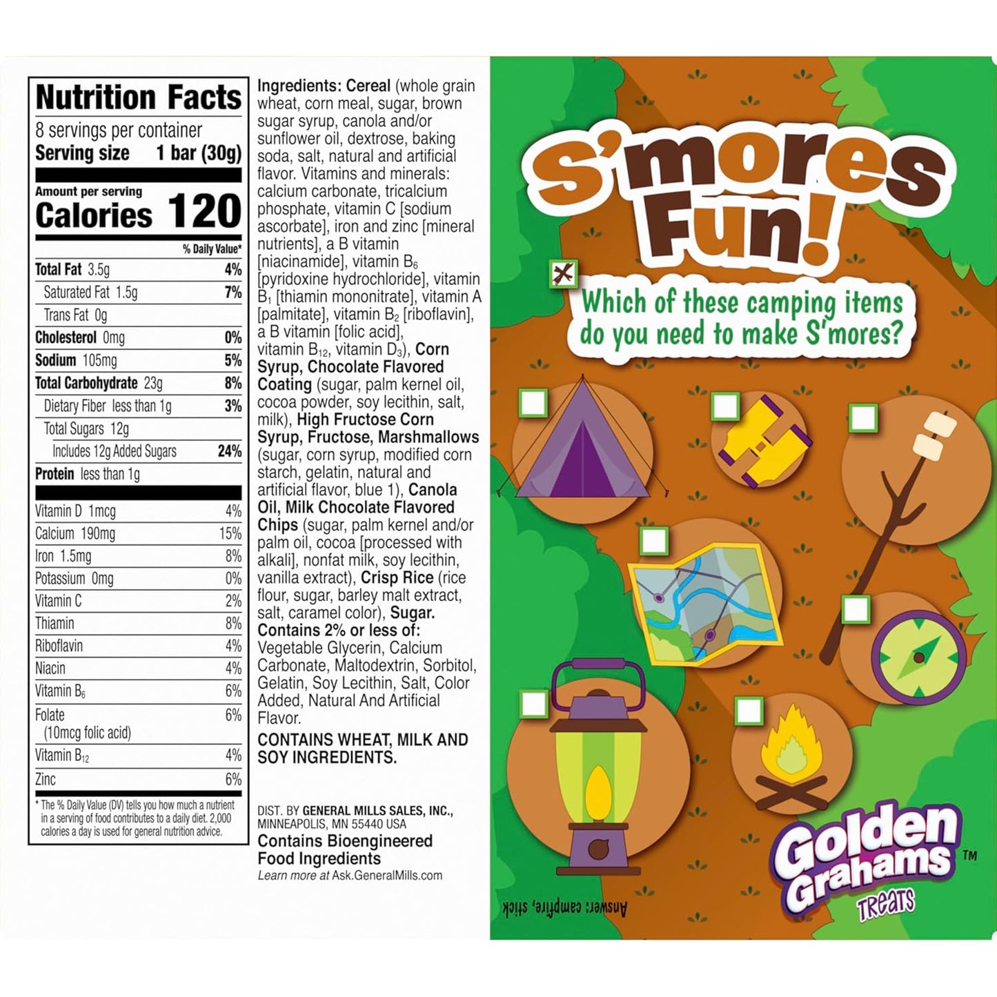 Golden Grahams Breakfast Cereal Treat Bars, S'mores, Snack Bars, 8 Ct, 8.48 oz
