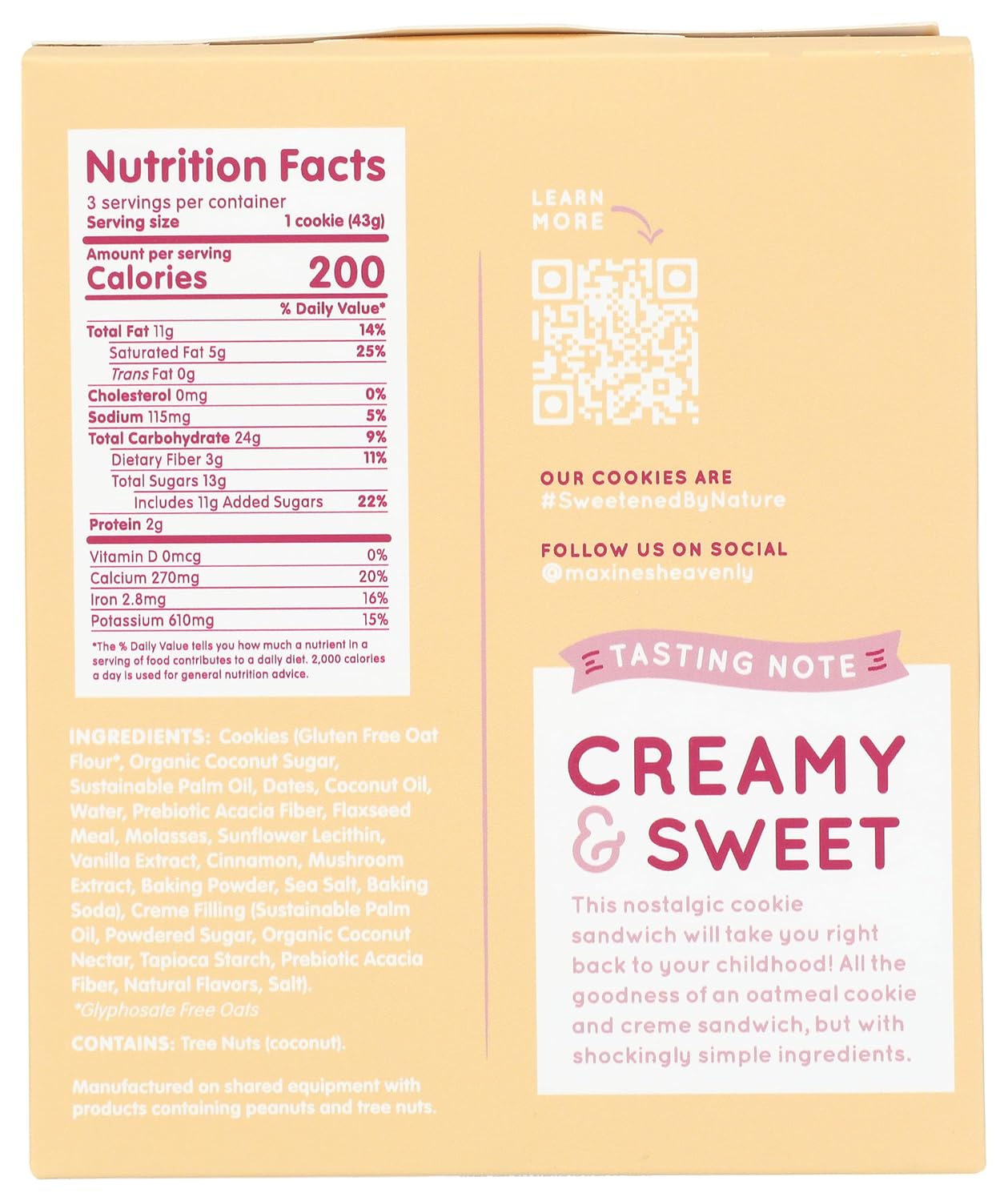 Maxines Heavenly Cookies Oatmeal Creme Sandwich Cookie, 4.6 OZ