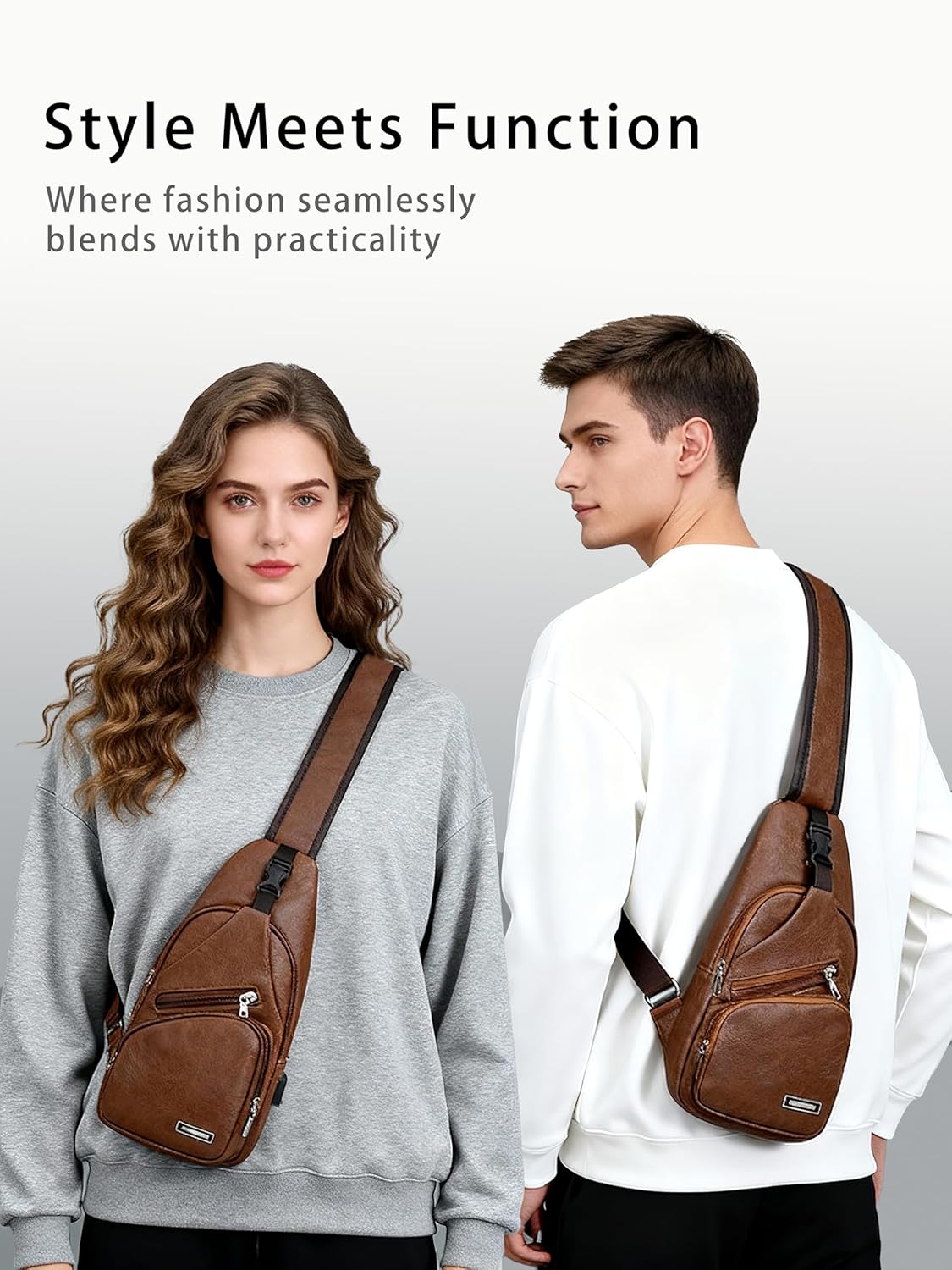 Sling Bag for Men Women, PU Crossbody Bags, Hiking Daypack Chest Bag Fanny Pack for Outdoors Travel Daily Commute