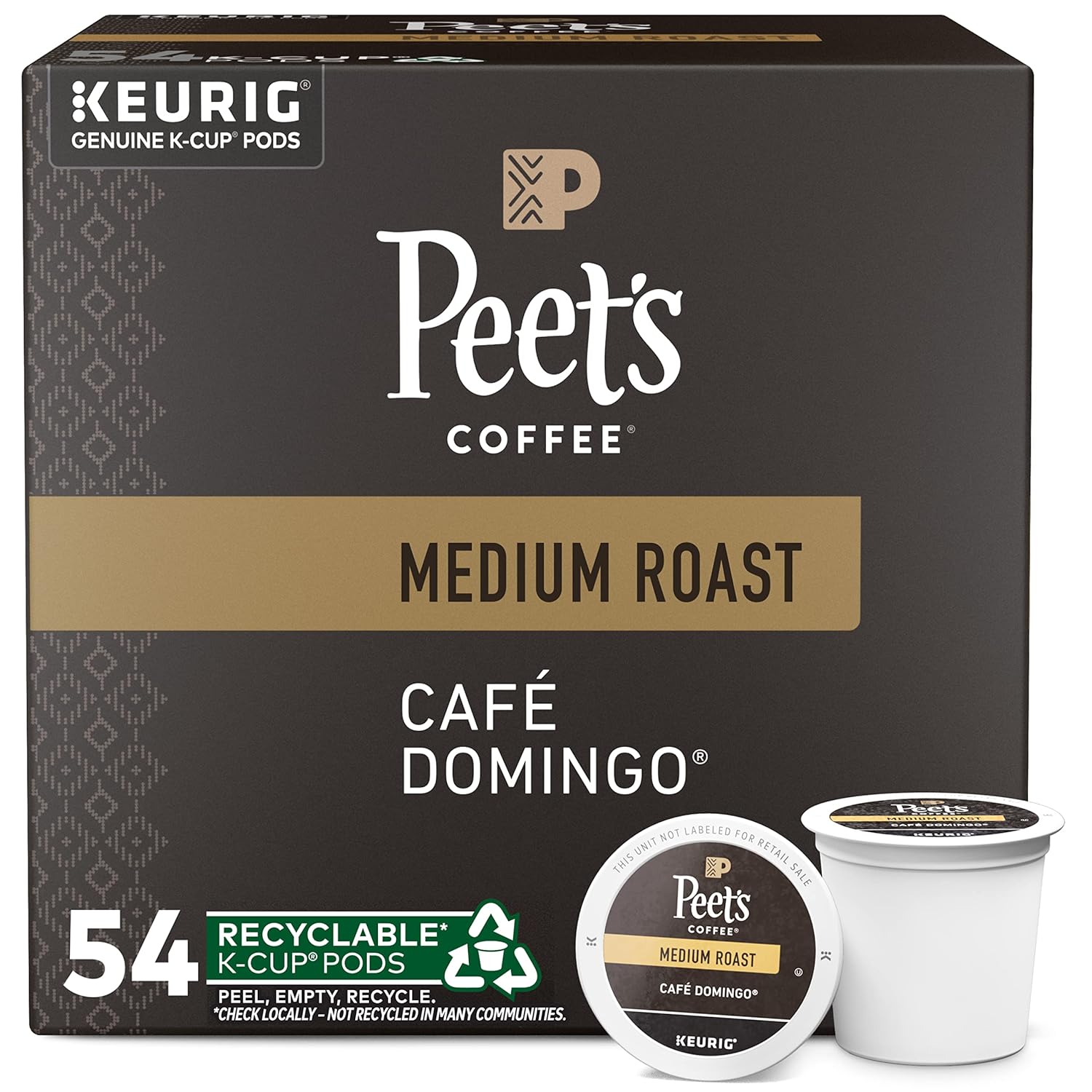 Peet's Coffee, Medium Roast Keurig K-Cup Pods, 100% Arabica Coffee - Café Domingo 54 Count (1 Box of 54 Pods)
