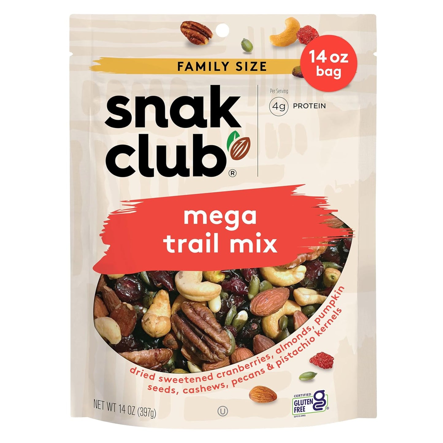 Snak Club Peanut Butter Chocolate Trail Mix with Peanuts, Peanut Butter M&M’S, Toffee Peanuts, and Pretzels, 11 oz Resealable Bag
