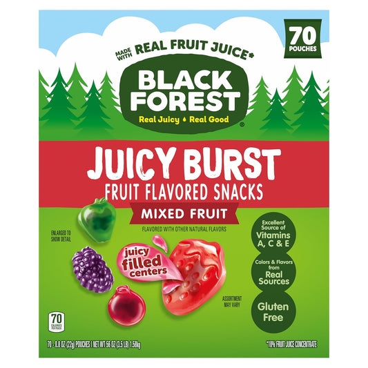 Black Forest Juicy Burst Fruit Flavored Snacks, Mixed Fruit Flavors, 0.8 oz 70 count