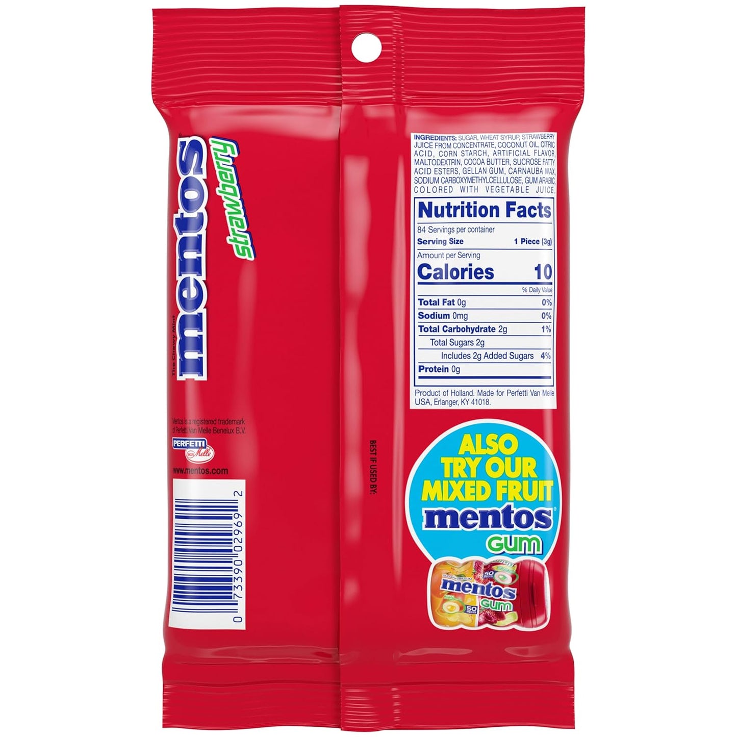 Mentos Strawberry Chewy Mint Candy Roll, 14 Pieces Per Roll, 6 Count Party Pack