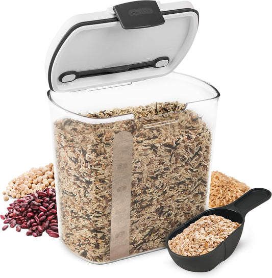 PrepWorks PKS-120 Plastic 2.5-Quart ProKeeper Grain Storage Container with Hinged Lid, 1 Piece, Clear and Black