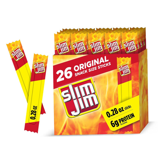 Slim Jim Smoked Meat Sticks, Original Flavor, 6g Protein Per Serving, Snack Size, 0.28 oz. (26 Count)
