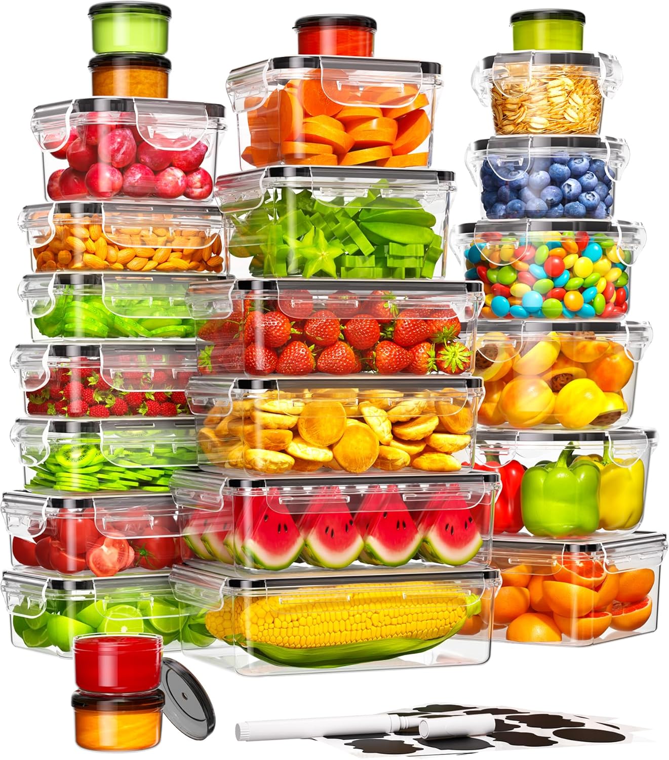 40 Piece Food Storage Containers with Lids(20 Containers & 20 Lids), BPA-Free Plastic Food Containers for Kitchen Storage and Organization, Leak Proof Meal Prep Container, Includes Labels & Pen