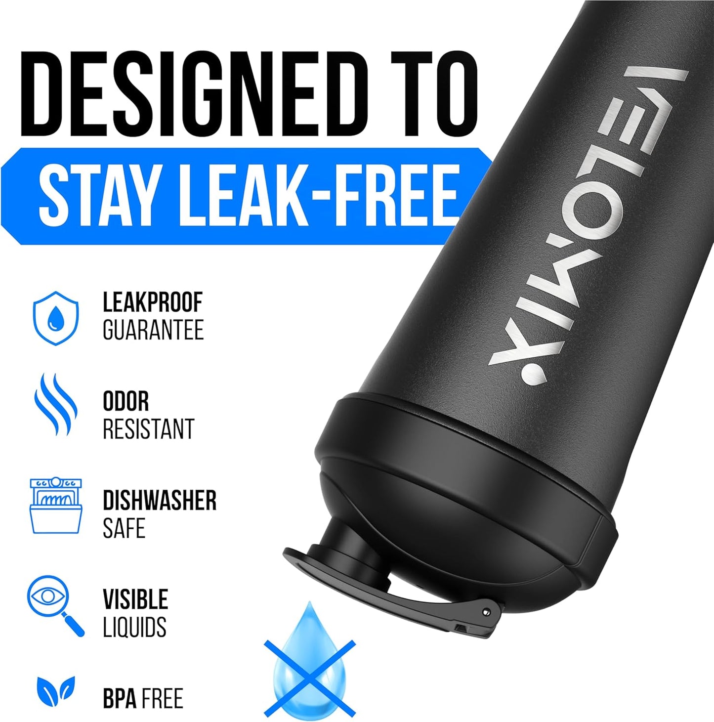 VELOMIX 24 oz Stainless Steel Shaker Bottle with Wire Whisk - Leakproof, No Clumps, Odor Resistant Metal Shaker Bottle, Insulated Shaker Cups for Protein Shakes, Pre Workout and Smoothie (Black)