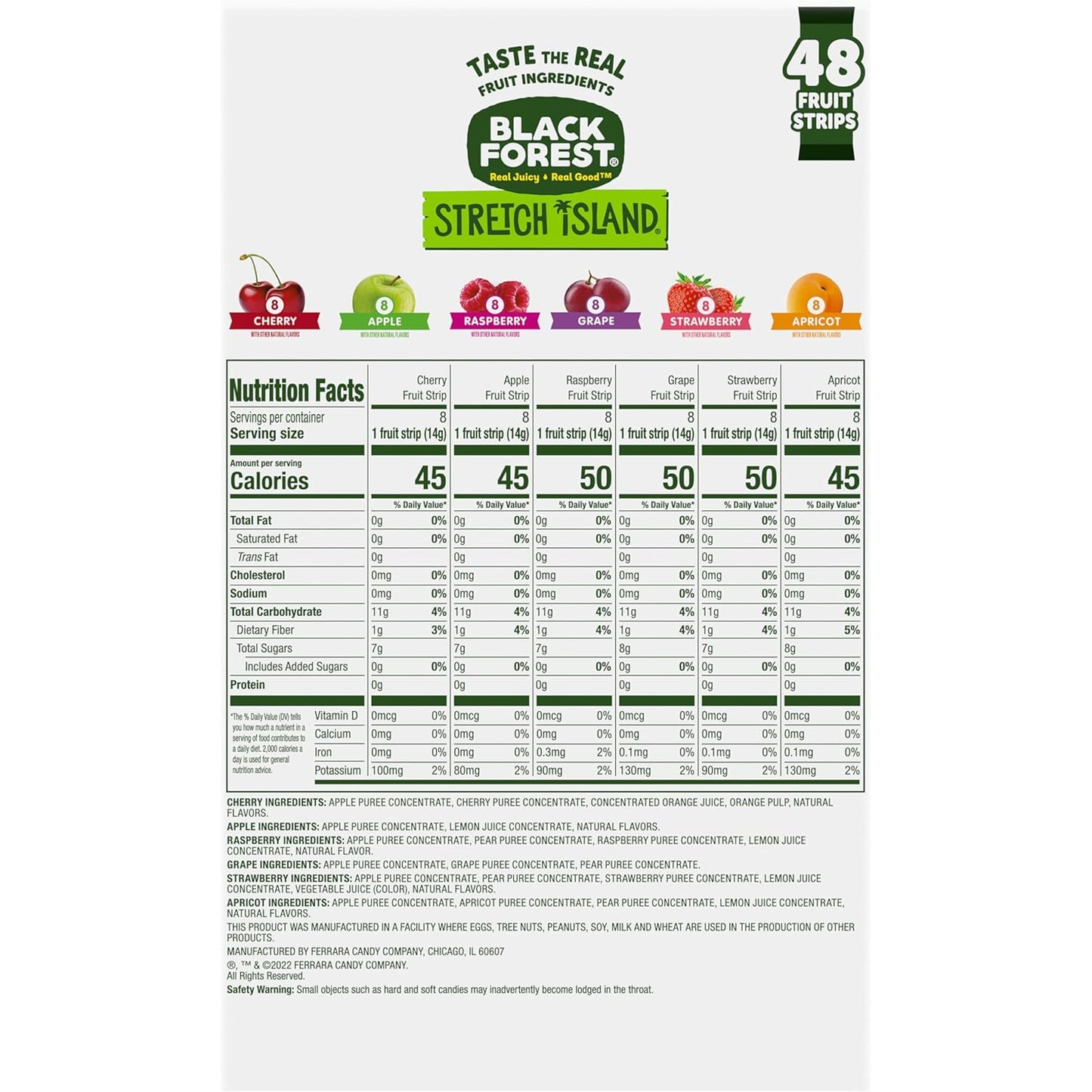 Black Forest Stretch Island Fruit Strips, Zero Grams Added Sugar Non-GMO, 48-count