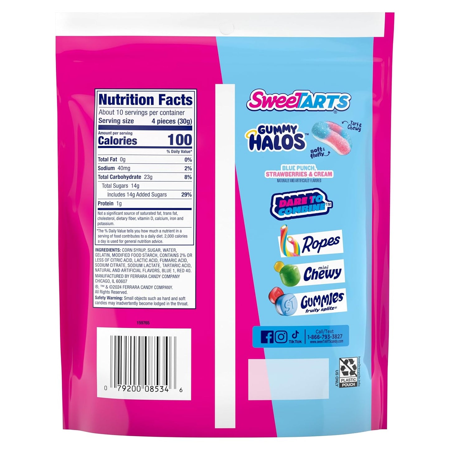 SweeTARTS Halos, Candy, Blue Punch and Strawberries and Cream, Tart and Chewy, Soft and Fluffy, 11 oz