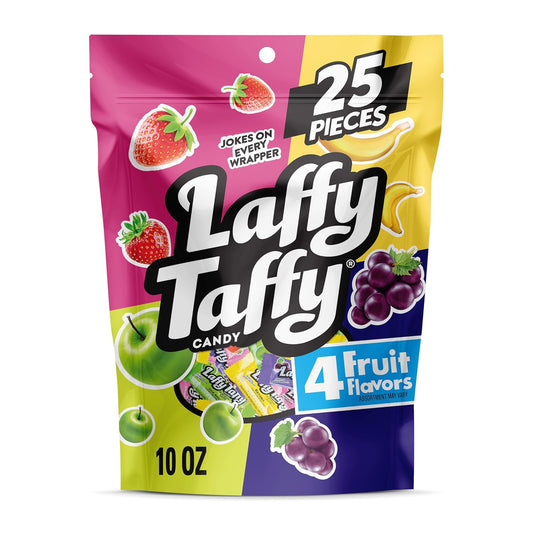 Laffy Taffy Assorted, Mini Bars, Stand Up Bag, Chewy Candy in a Variety of Fruity Flavors, 10 oz
