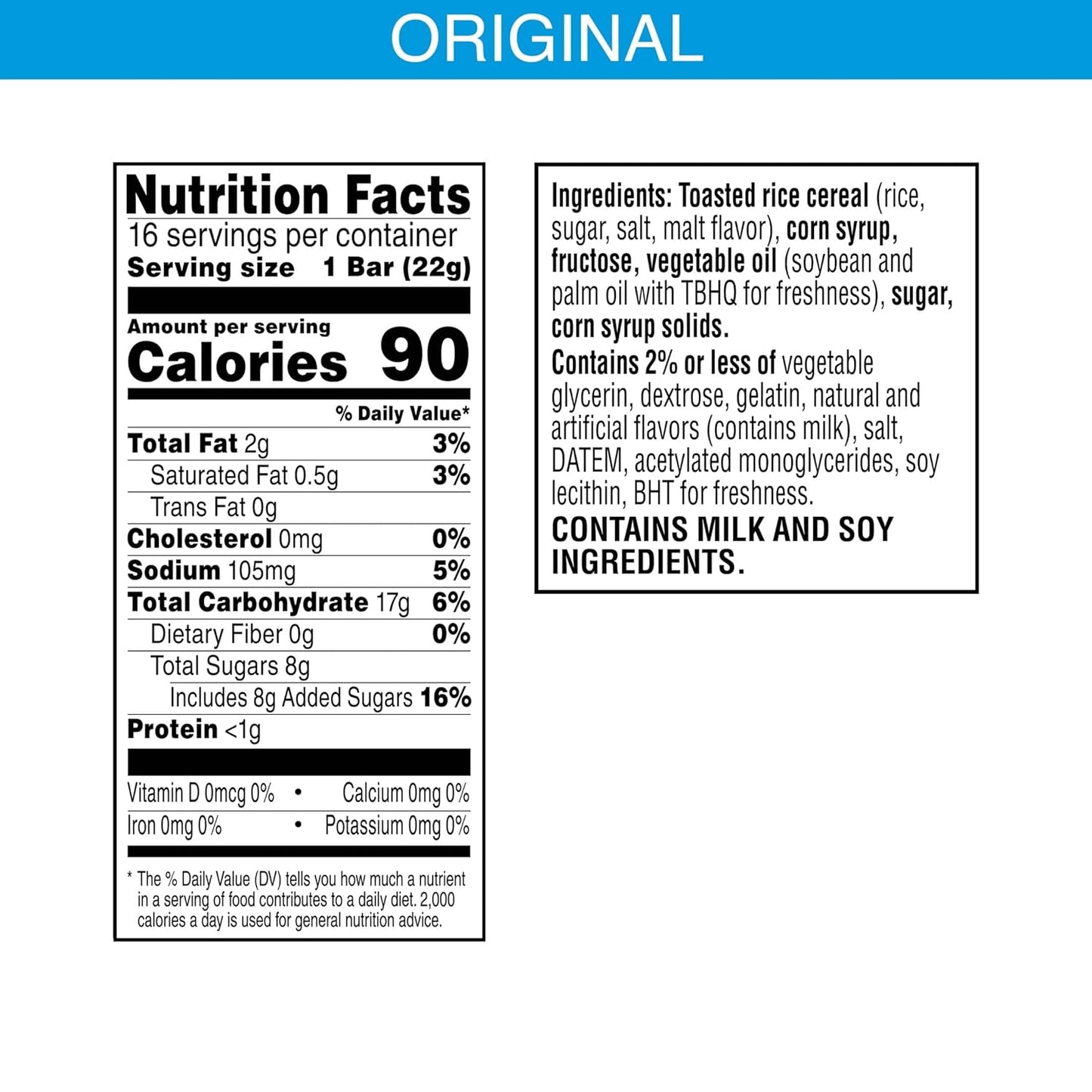 Rice Krispies Treats Crispy Marshmallow Squares, Kids Snack Box, Cereal Bars, Original (16 Bars)