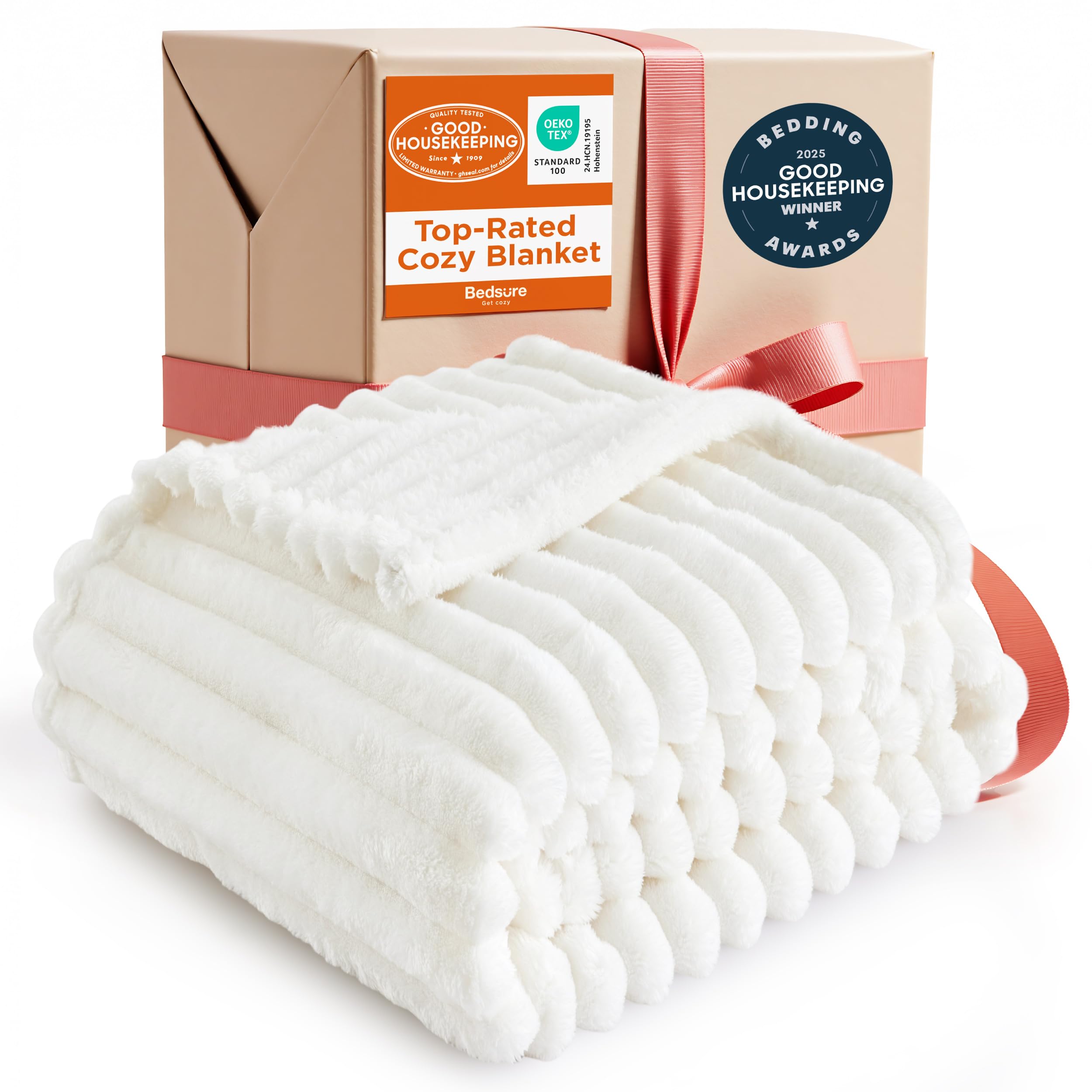 Bedsure GentleSoft White Throw Blanket for Couch - Soft Cozy Blankets for Women, Fluffy Fuzzy Fleece Throw for Girls, Birthday Gifts for Women Her, Room Home Boho Spring Decor, Off White, 50x60 Inches