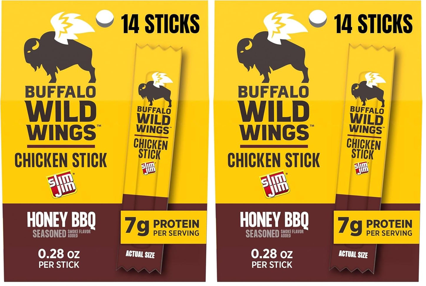 Slim Jim Chicken Sticks, Buffalo Wild Wings Honey BBQ Seasoned, 7g Protein per Serving, 0.28 oz. (14 Count)