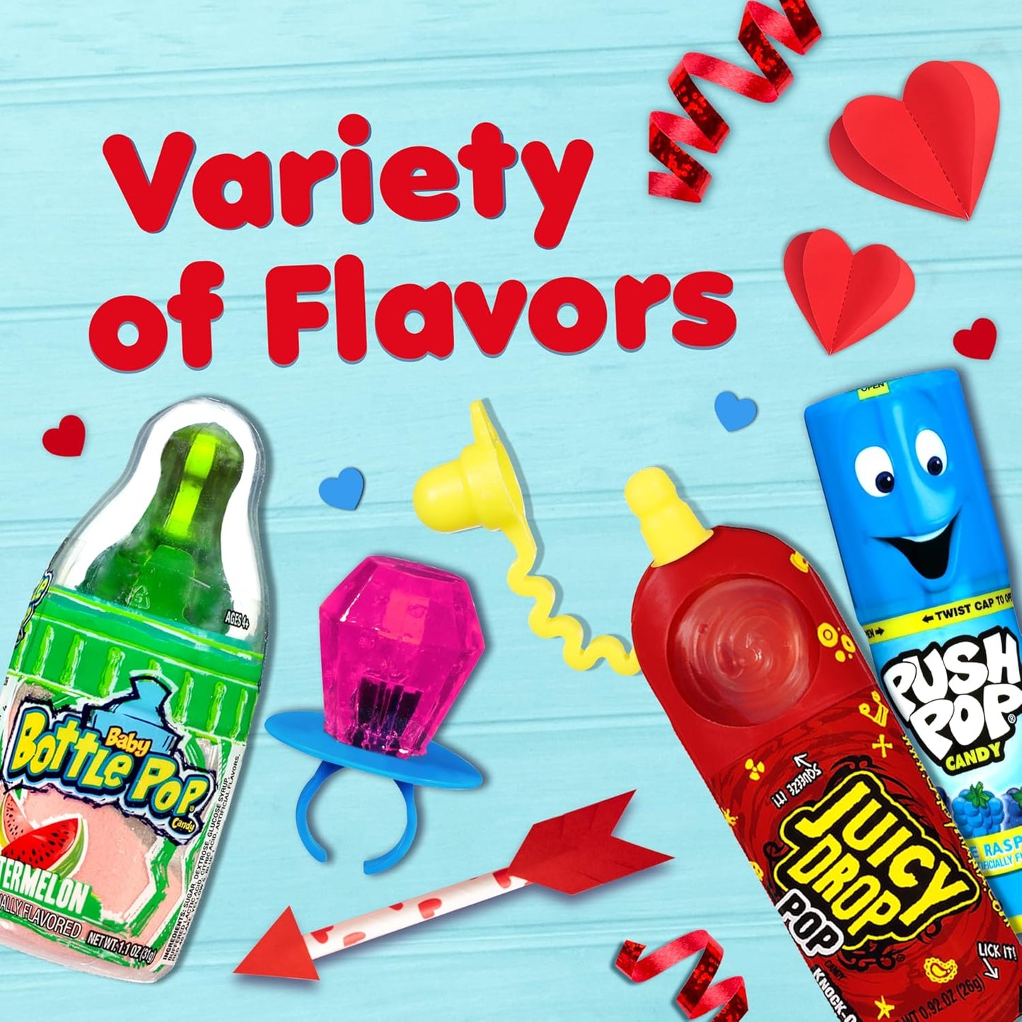 Bazooka Lollipops, 18-Count Assorted Valentine's Candy Variety Pack, Individually Wrapped Lollipops for Parties and Gifts