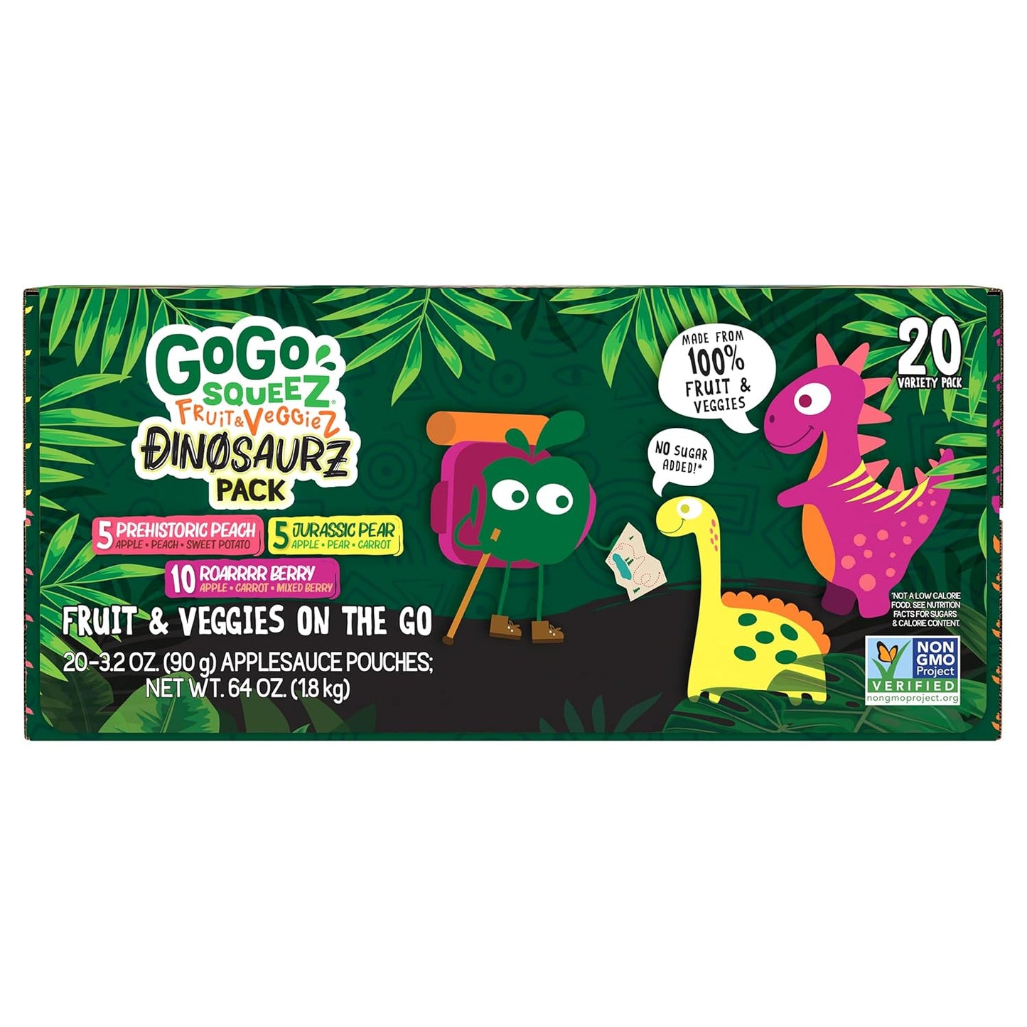 gogo squeeZ fruit & veggieZ applesauce and puree variety pack, 20 count, 3.2 oz, unsweetened snacks for kids, bpa free pouches
