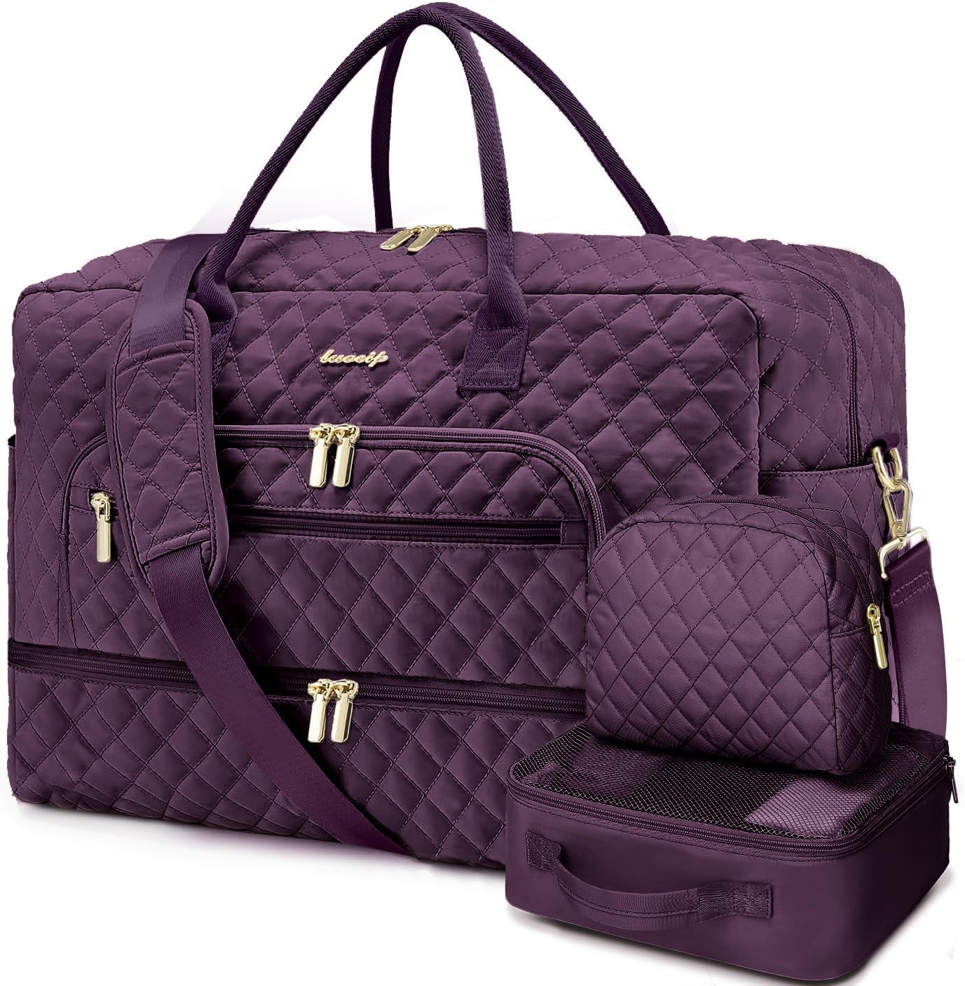 LUOCIP Large Women Travel Duffle Bag, Carry on Bag with Wet Toiletry Pocket for Overnight, Weekend, Yoga, Gym, Business Trips, Sport and Hospital, Black