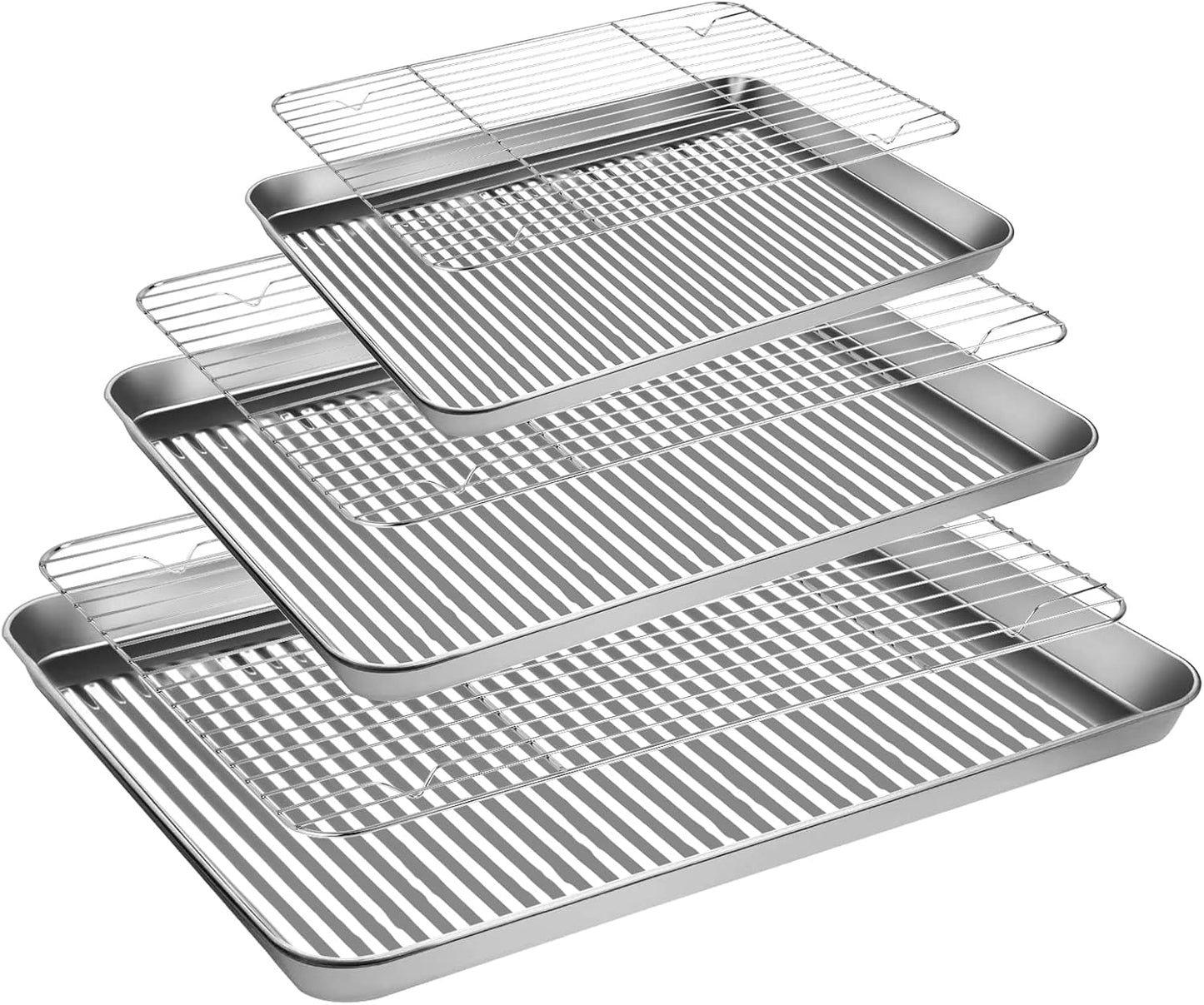 Stainless Steel Baking Sheet Tray Cooling Rack with Silicone Baking Mat Set, Cookie Pan with Cooling Rack, Set of 9 (3 Sheets + 3 Racks + 3 Mats), 10/12/16 Inch, Easy Clean