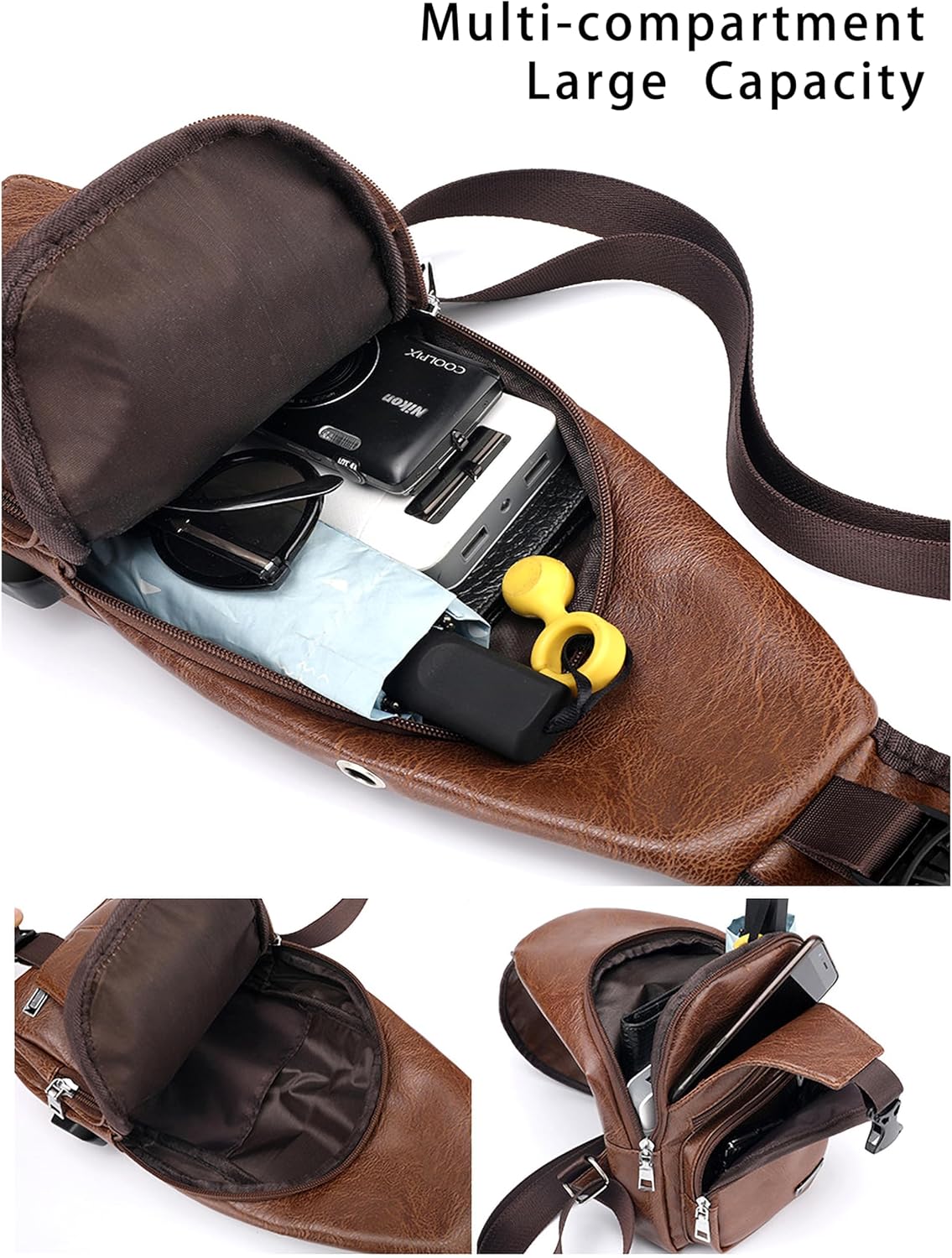 Sling Bag for Men Women, PU Crossbody Bags, Hiking Daypack Chest Bag Fanny Pack for Outdoors Travel Daily Commute