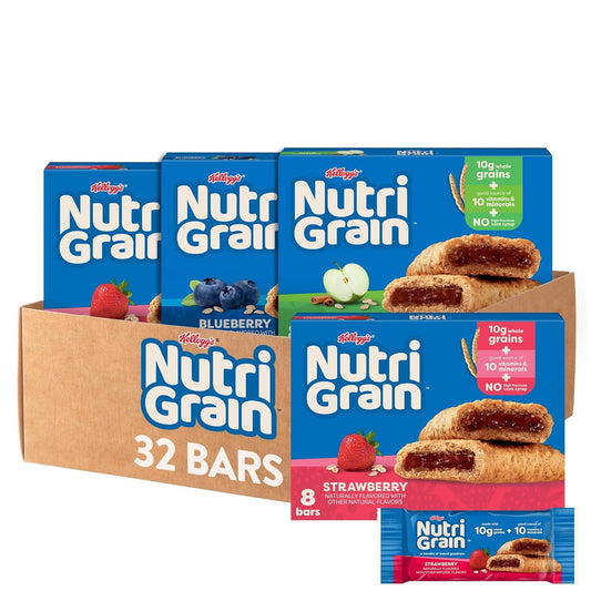 Nutri-Grain Soft Baked Breakfast Bars, Kids Snacks, Whole Grain, Variety Pack (4 Boxes, 32 Count)