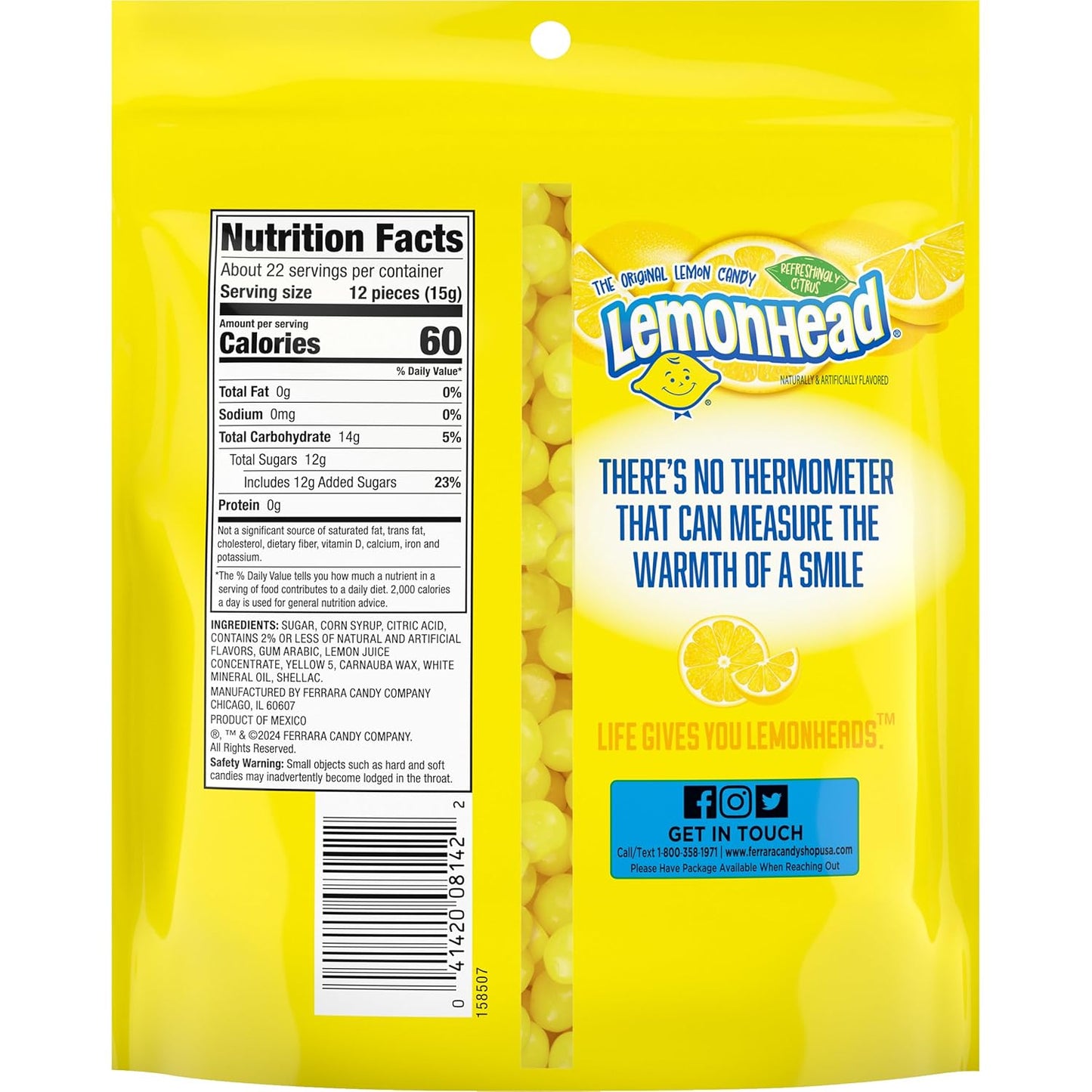 Lemonhead Hard Lemon Candy, Refreshingly Citrus, Resealable Bag, 12 oz
