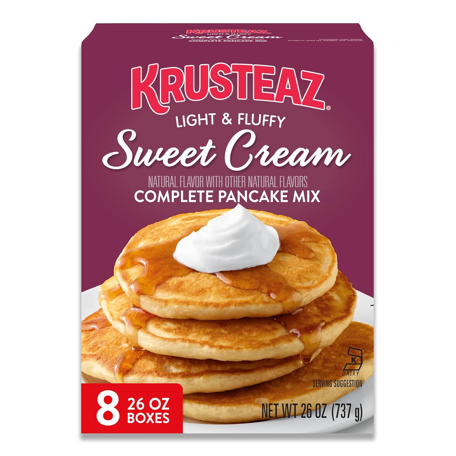 Krusteaz Sweet Cream Pancake and Waffle Mix, Light & Fluffy, 26 oz Boxes (Pack of 8)