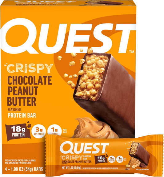 Quest Nutrition Crispy Chocolate Peanut Butter Hero Protein Bar, 18g Protein, 1g Sugar, 3g Net Carb, Gluten Free Protein Snack, Keto Friendly, 4 Count