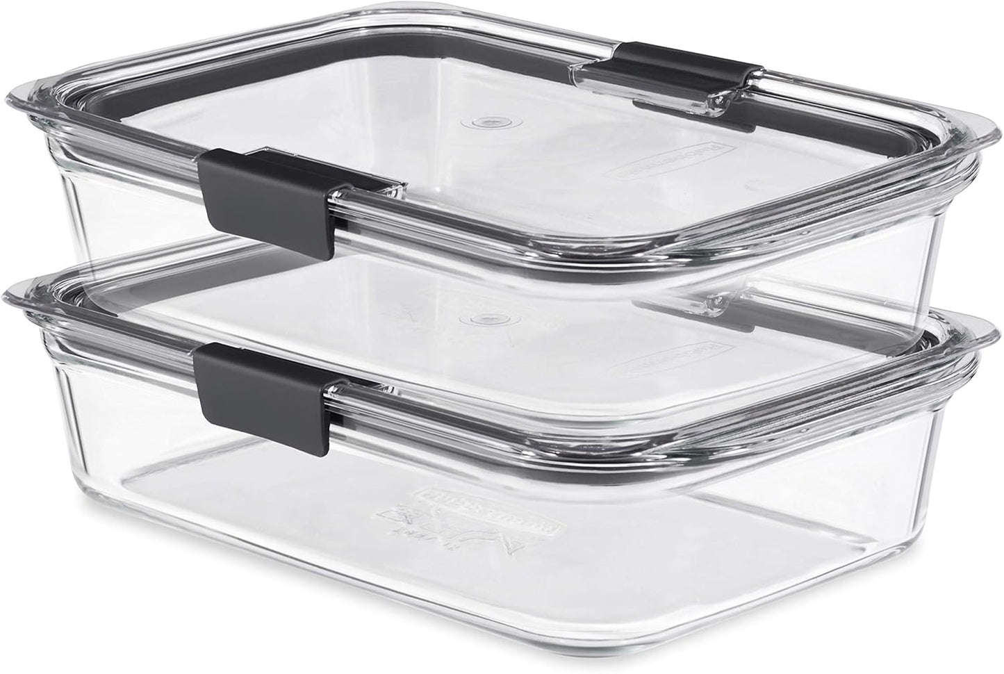 Rubbermaid Brilliance Glass Food Storage set of 4 containers 8 total pieces (4 containers + 4 lids) for Lunch Meal Prep and Leftovers Dishwasher and Oven Safe Clear/Grey