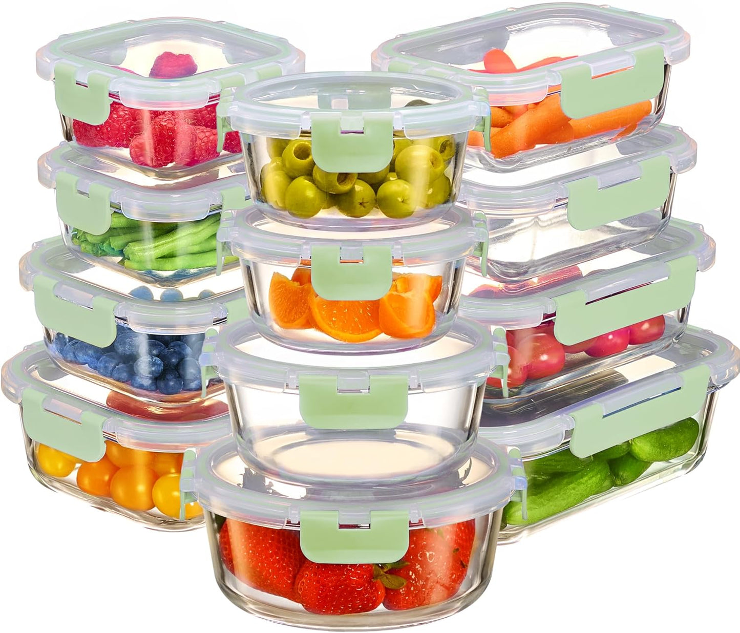 FineDine 24 Piece Premium Borosilicate Glass Meal Prep Containers Glass - Airtight Food Storage Containers with Lids, Hinged Locking Lid, BPA Free, For Meal Prep/Freezer/Oven