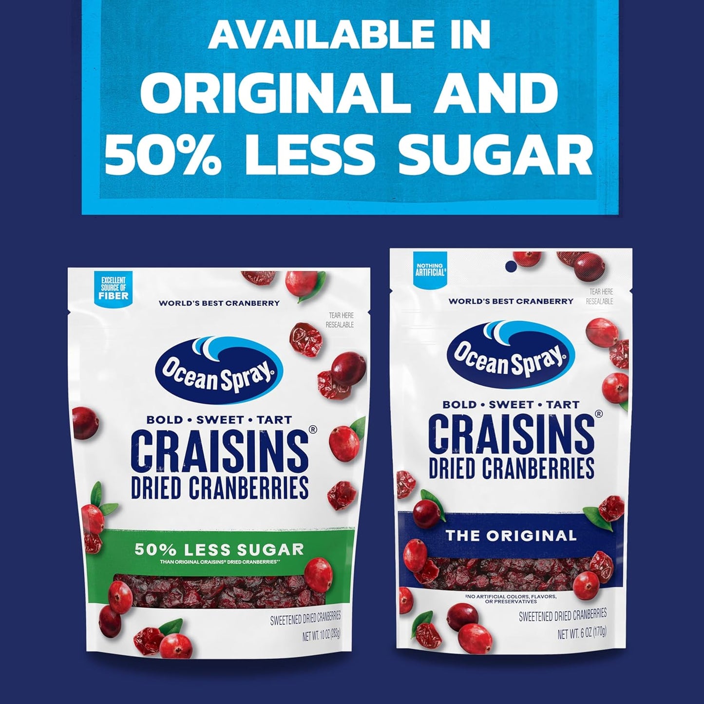Ocean Spray® Craisins®, 50% Less Sugar Dried Cranberries, Dried Fruit, 20 Oz Pouch