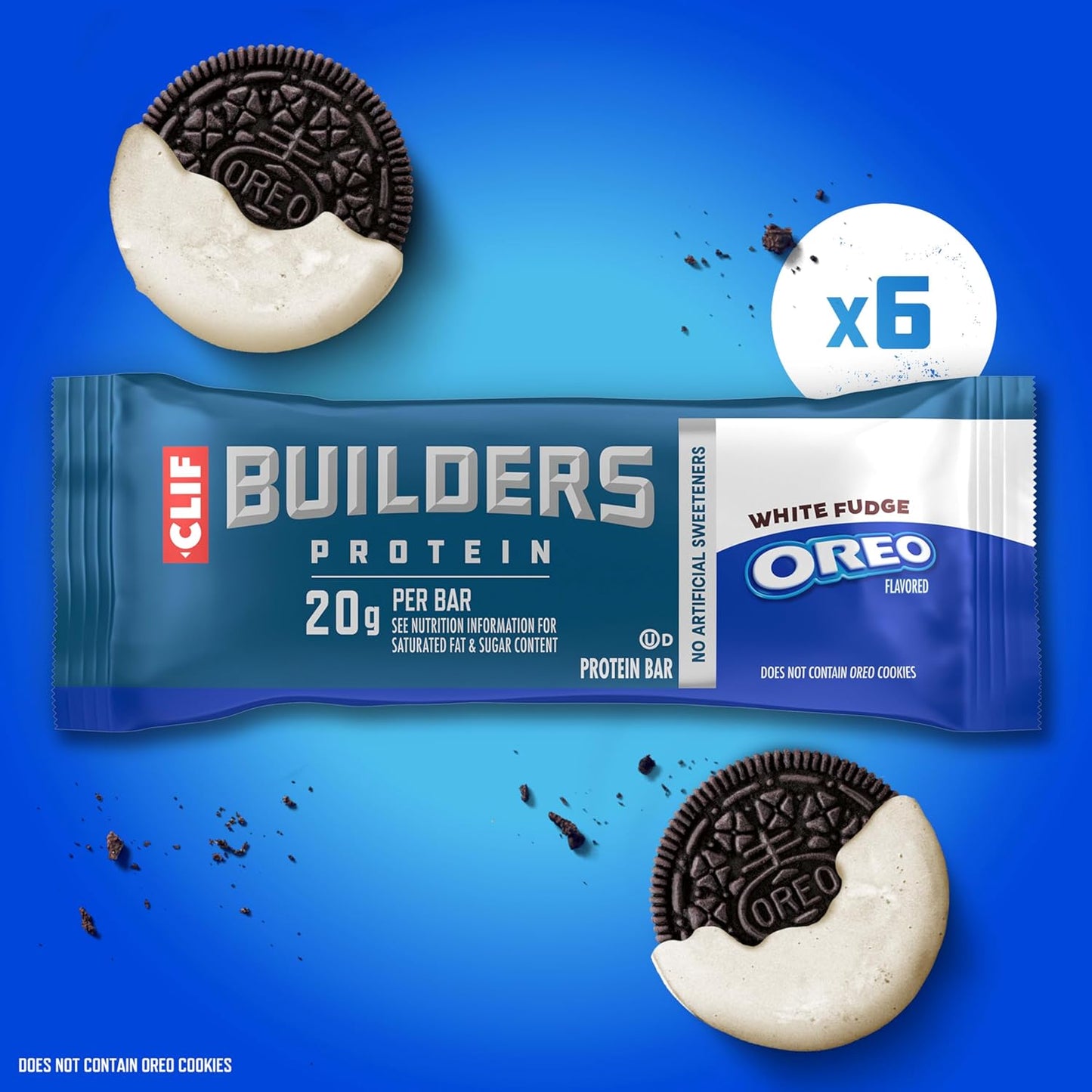 CLIF BUILDERS Protein Bars - White Fudge OREO-Flavored - 20g Plant Based Protein - Gluten Free - Non-GMO - Low Glycemic - No Artificial Sweeteners - 2.4 oz. (6 Pack)